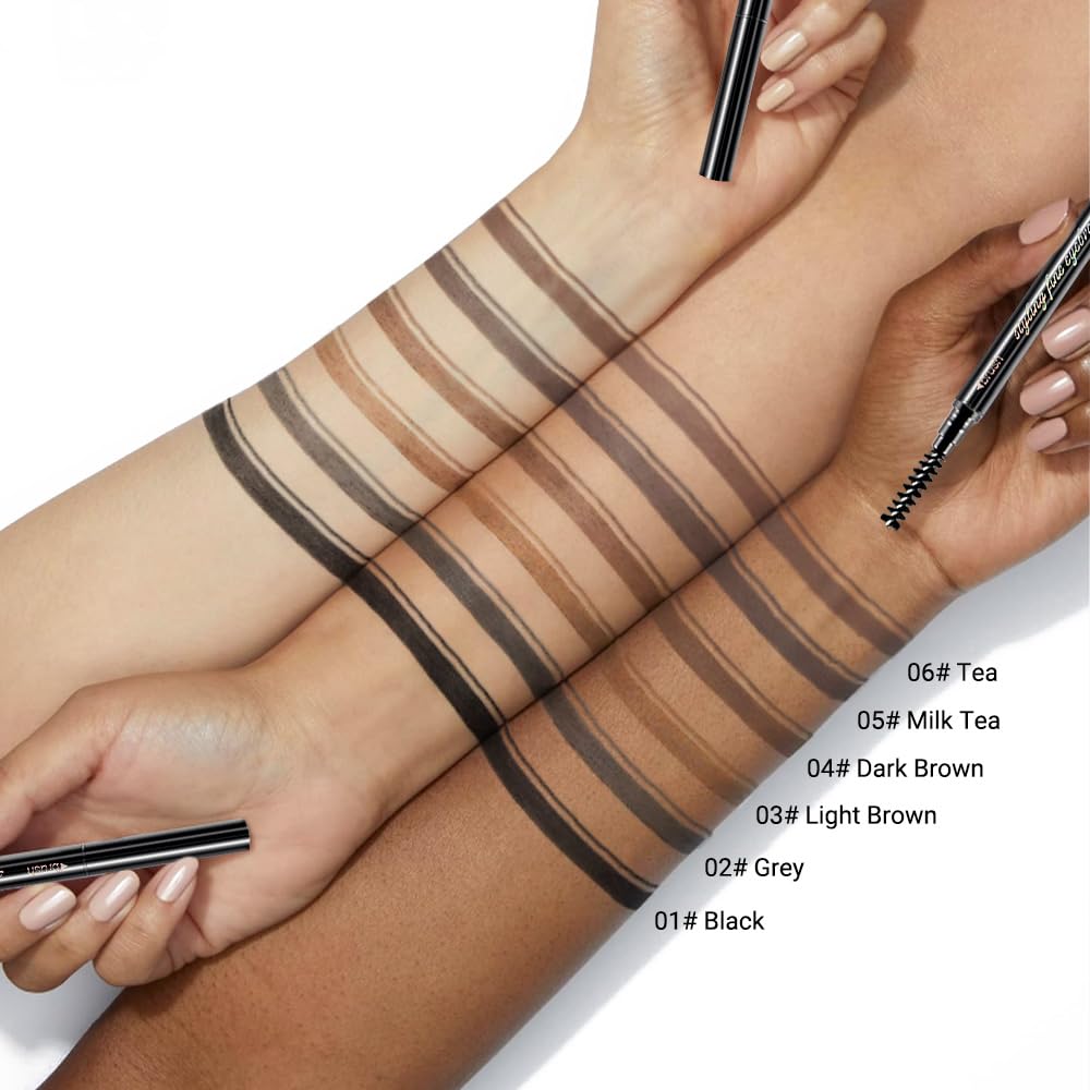 5 Pcs Waterproof Dual-Sided Fine Tip Eye Brow Pencils Pack,Ultra-Fine Mechanical Precise Pencil,Draws Tiny Brow Hairs, Defines, Fills Eyebrows, Shapes, Contours, Combs,1mm Pen Point(Pack of 5)-Gray