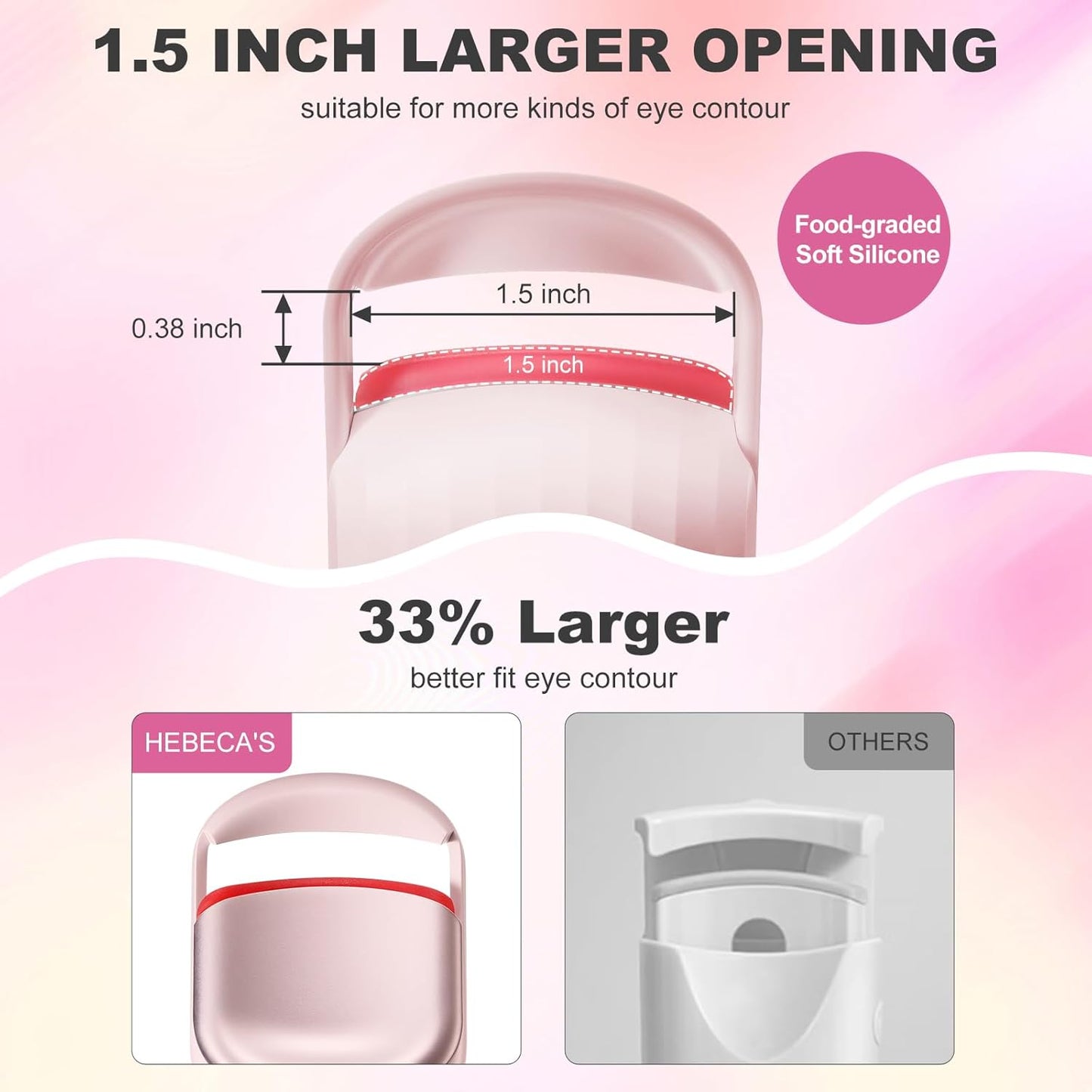 Heated Eyelash Curler Professional - Eye Lashes Curler with Innovative Heating Silicone, Electric Eyelashes Curler with 600mAh Rechargeable Battery EC4001 (Pink)