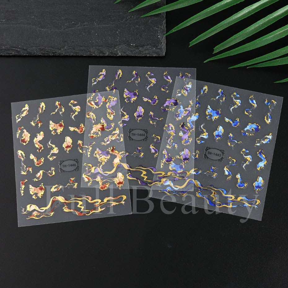 6 Pcs Embossed Marble Nail Stickers for Nails Art Gradient Marble Nail-Art Stickers Decals Self-Adhesive Nail Art Decals for Women Nail Supplies Art Design-Purple Blue Brown