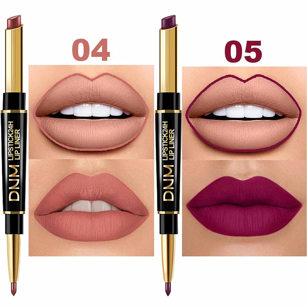 evpct 6Pcs Lip Liner and Lipstick Combo Set, 2-in-1 Waterproof Lipstick and 24H Lip liner Set for Women, Antique Rose Chestnut Nude Dark Brown Matte Lipsticks Pen with Lip Liner Set Long Lasting 24