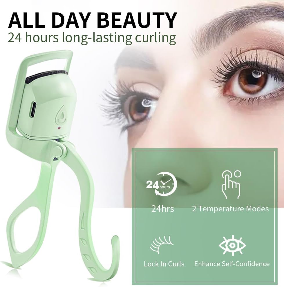 Heated Eyelash Curler, Fast Heat up Within 5s, 24 Hours Long Lasting, Rechargeable Electric Eyelash Curler, Temperature Control, Safe Anti-Burn Eyelash Curlers, Quick Natural Curling Eye Lashes