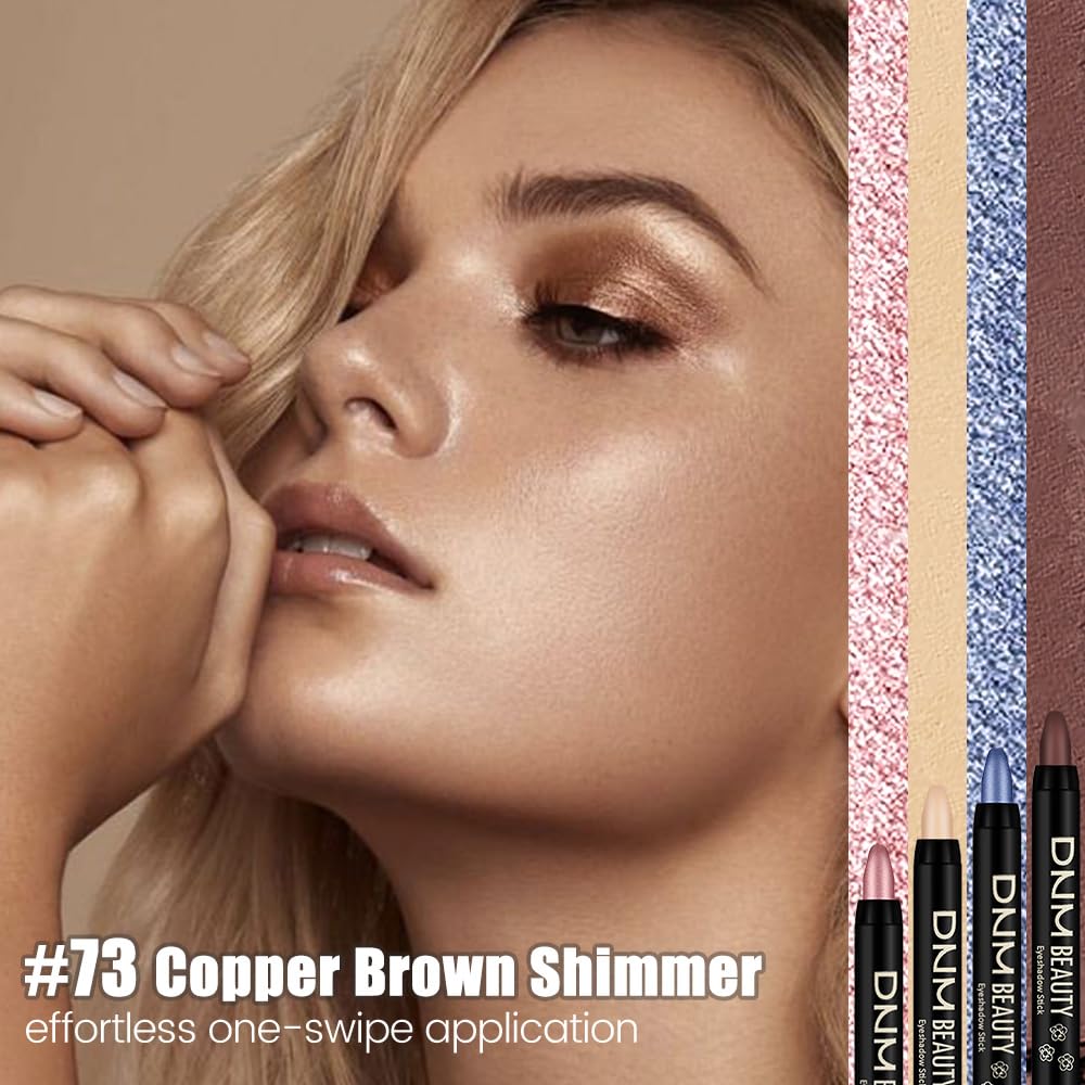 evpct Copper Brown Shimmer Cream Eye Shadow Sticks Brightener Pencils for Women, Bronze Brown Silky Eyeshadow Applicator Stick Pen Waterproof, Crease-Proof Stick Eyeshadow Shimmer Eye Makeup 73