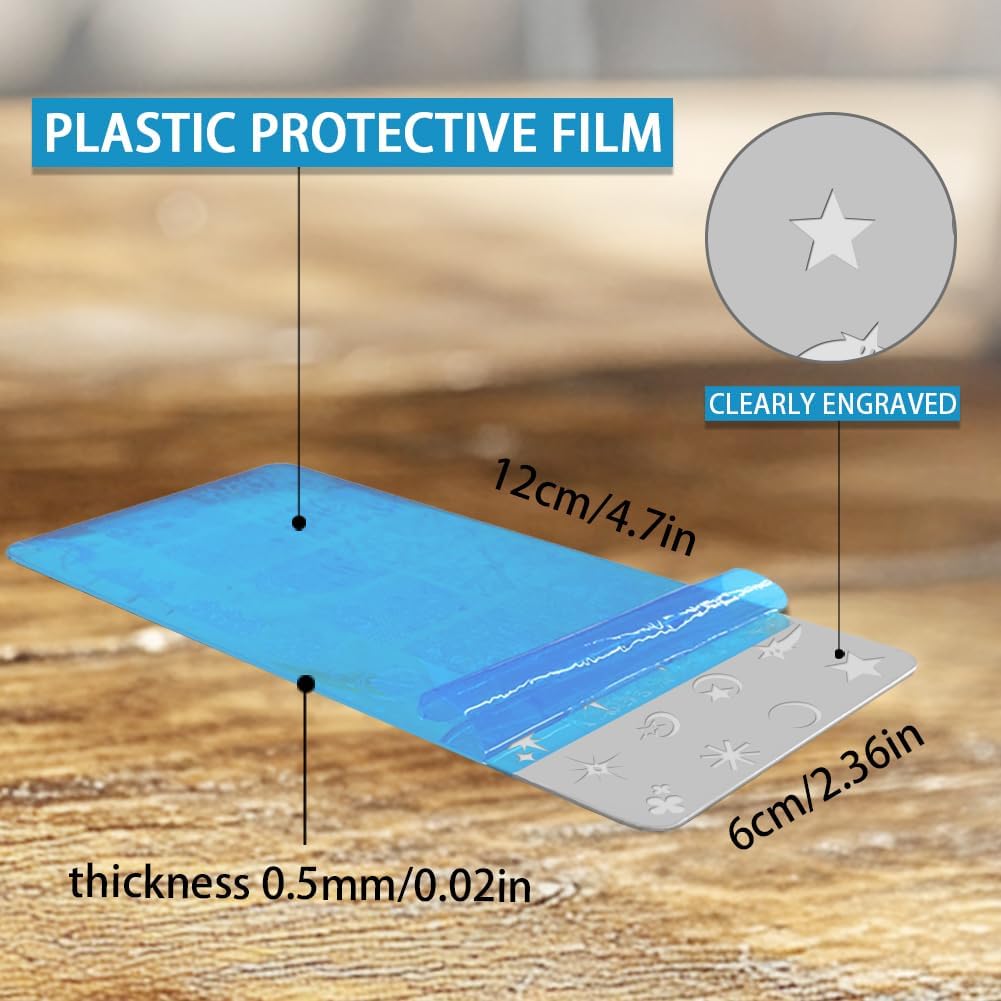 3Pcs Flowers Leaves Nail Stamping Plate Set Stars Moon Hearts Planets Nail Stamp Templates Stainless Steel DIY Reusable Tools with Stamper Scraper for Manicure Printing