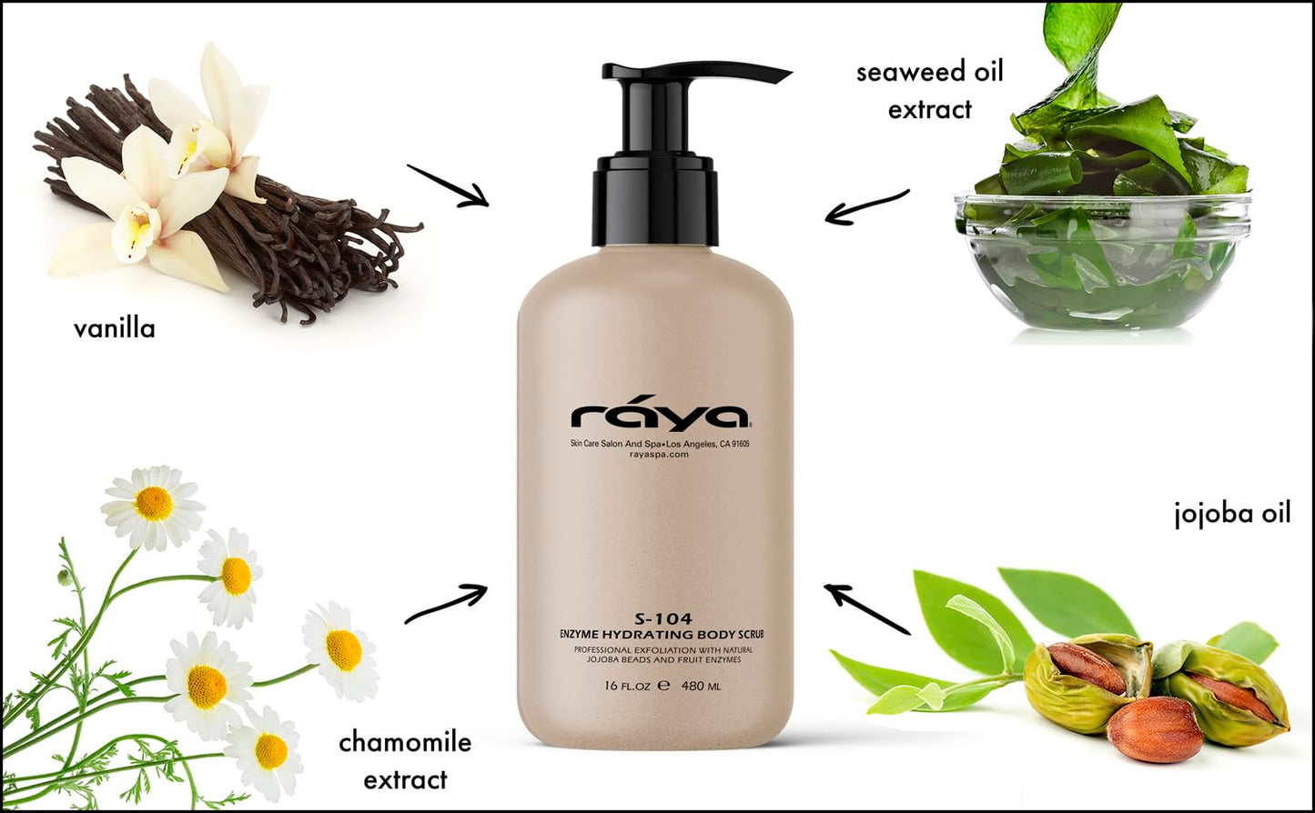 RAYA Enzyme Hydrating Body Scrub 16 oz Orange Vanilla Scent (S-104) | Gentle and Exfoliating Body Scrub | Made with Seaweed, Jojoba Beads, and Fruit Enzymes