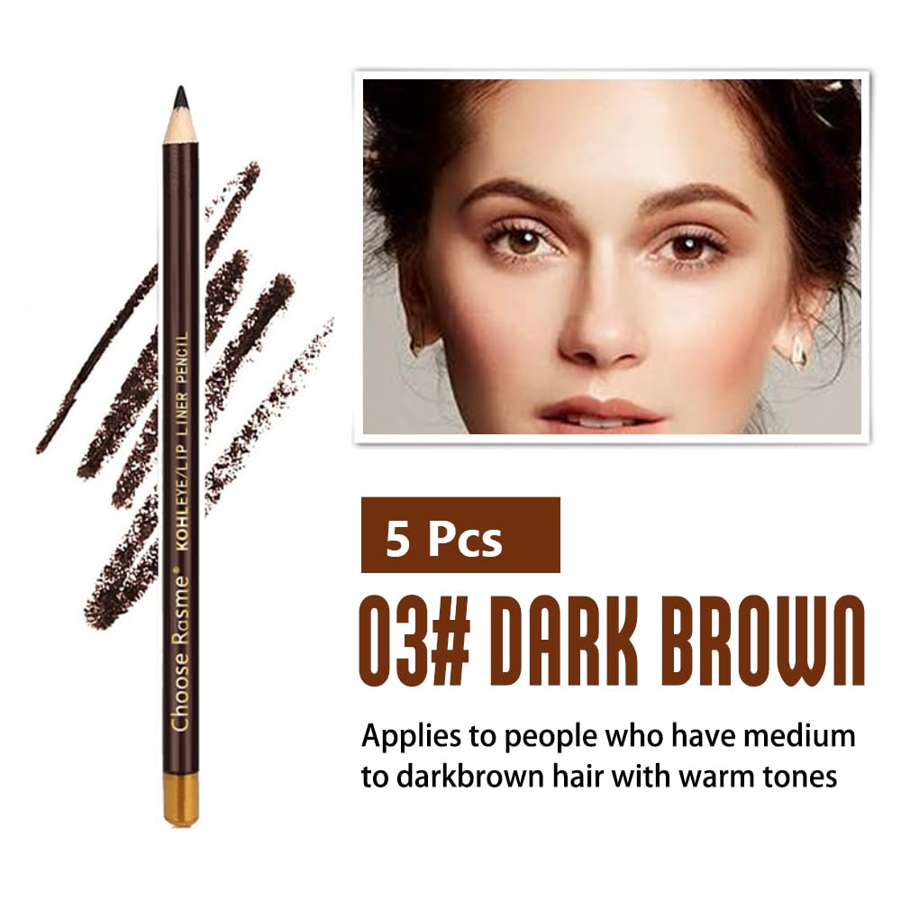 5Pcs Wooden Hard-Core Eyebrow Pencils for Women, Dark Brown Eyebrow and Eyeliner Pencil, Long Lasting Waterproof and Sweat-Proof, Beginner Makeup Brow Pencil, Create a Natural Eye Brow