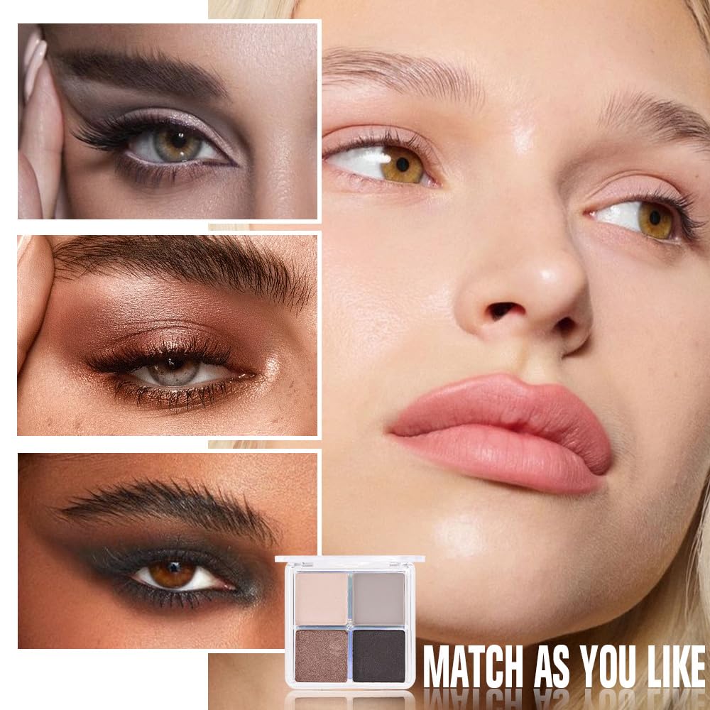 evpct Eyeshadow Quad Palette, Nude Beige Taupe Grey Bronze Smoky Black Ebony Glitter Shimmer Metallic Matte High Pigment Mini Eye Shadow Palette Makeup for older Women, Smudge Proof Vegan Cruelty-free