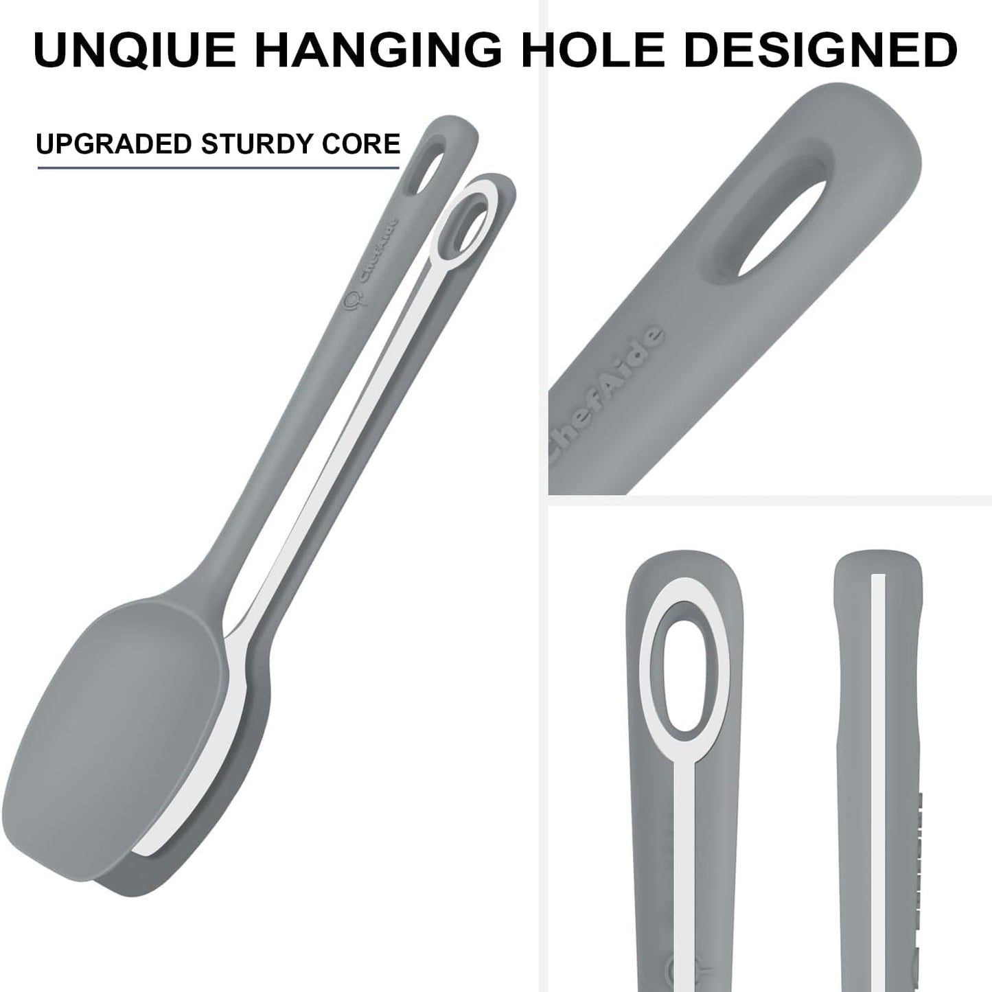 5 Pieces Silicone Spatula Set, Food Grade Rubber Spatula, Upgrade Strong Handle with Ergonomic Grip, Heat Resistant Up to 600°F for Nonstick Cookware, Cooking Gray