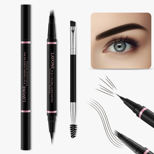Eyebrow Pencil,2-in-1 Waterproof Eyebrow Pen with 4 Tip Brow Pen and Ultra-Precise Brow Pencil,with Dual-ended Eyebrow Brush,Eyebrow Makeup for Natural Looking Eyebrows - Ebony