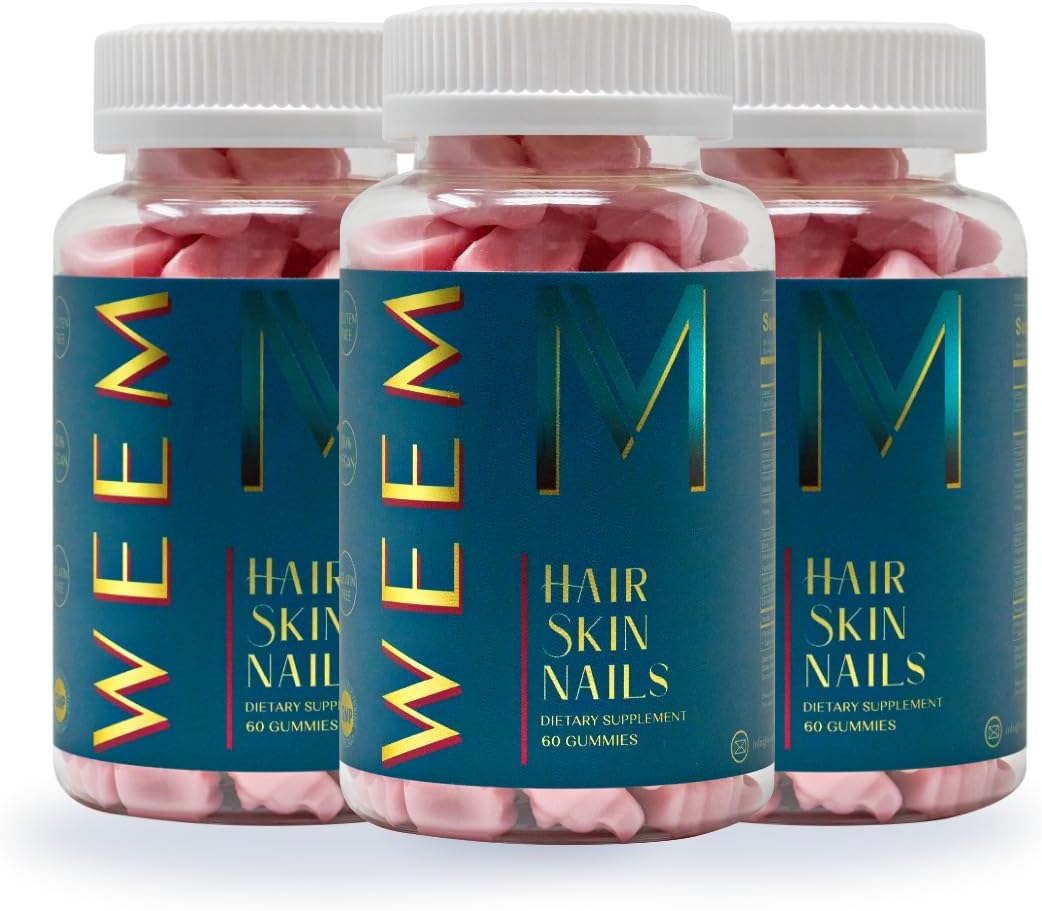 WEEM Hair Skin and Nails Gummies - Supports Healthy Hair - Vegan biotin Vitamins for Women & Men Supports Faster Hair Growth, Stronger Nails, Healthy Skin, Extra Strength (3)