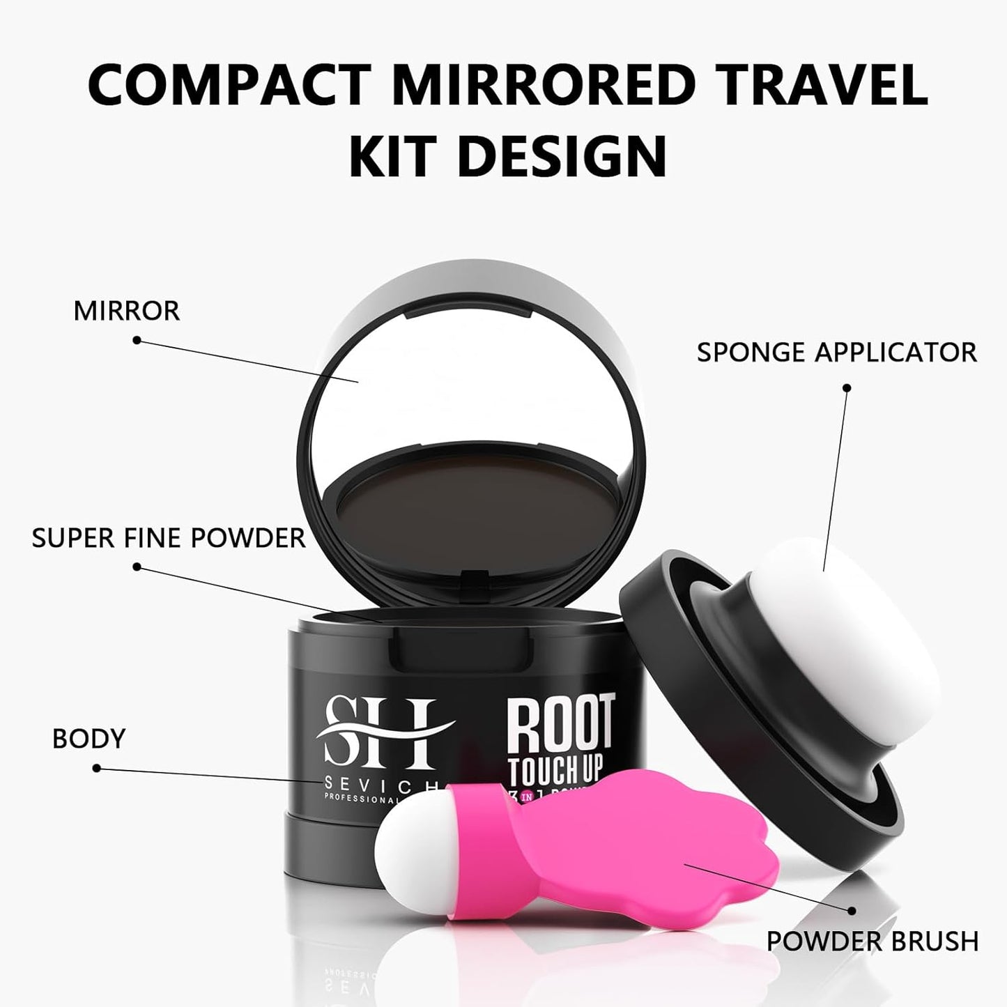 Sevich Hairline Powder 2.0，Instantly Conceals Hair Loss, Root Touch up Powder, Hair Shadow Toppers for Women & Men Thinning Gray Hair, Windproof & Sweatproof, 48H Makeup Lasting, Black