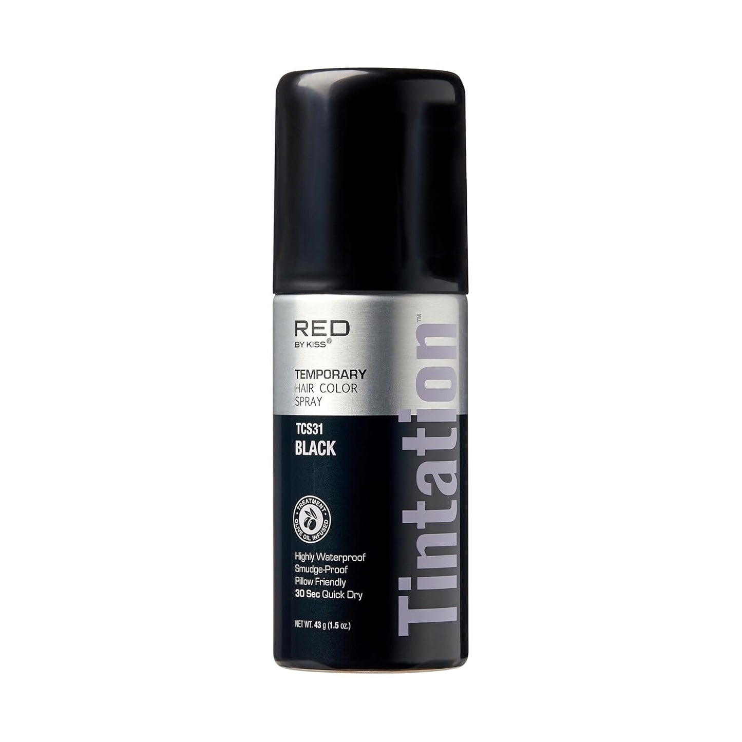 RED by Kiss 1.5OZ. Tintation Temporary Hair Color Spray, Instant Gray Root Cover Up, Water-Resistant, Smudge-Proof, Hairline & Barber Touch-Up, Quick Dry, Travel Size Spray (Black)