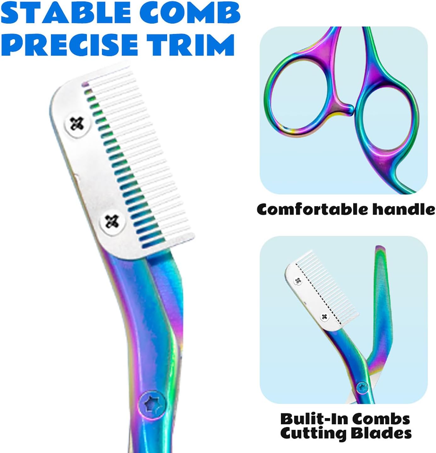 Eyebrow Scissors with Comb - Stainless Steel Eyebrow Trimmer for Women and Men, Facial Grooming Scissors Kit, Professional Precision Eyebrow Trimmer,Perfect For Gifts for Men and Women,Rainbow