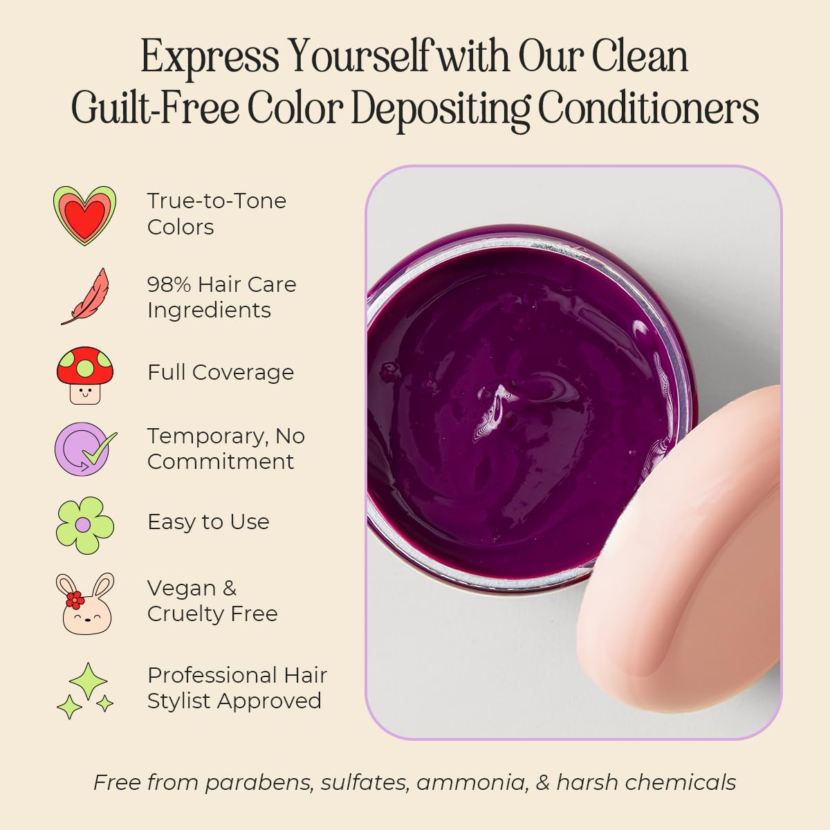 INH Semi Permanent Hair Color | Color Depositing Conditioner | Garnet Violet Hair Dye | No Bleach & No Peroxide Temporary Tint for Women & Men | Vegan, Ammonia Free, & Sulfate Free | Ready to Use, 6oz