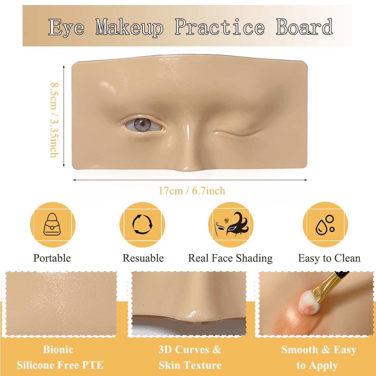Makeup Practice Face, Makeup Mannequin Face with Makeup Practice Face Board, 3D Reusable Practice Eye Makeup Face Eyeshadow Mannequin for Professional Makeup Artists and Beginner to Practice Makeup
