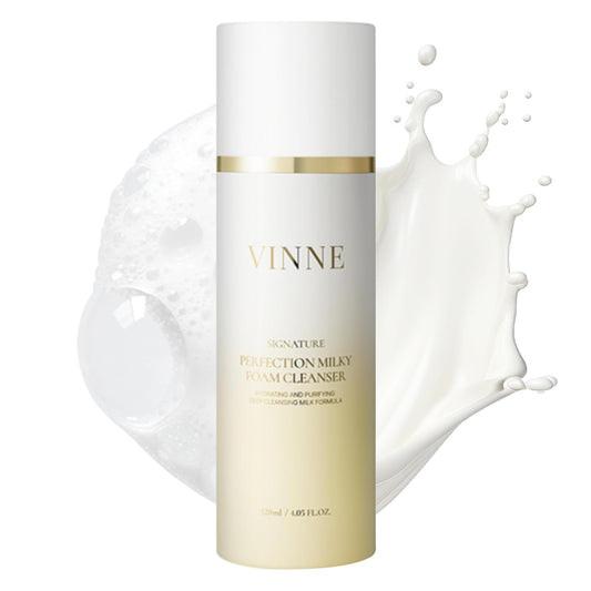 VINNE Signature Milky Foam Cleanser – 3-Step Milk-Oil-Foam Korean Facial Cleanser w/LHA+PHA & 17 Active Ingredients – Oil & Water-Based Dual-Action Face Wash (4.05 fl. oz)