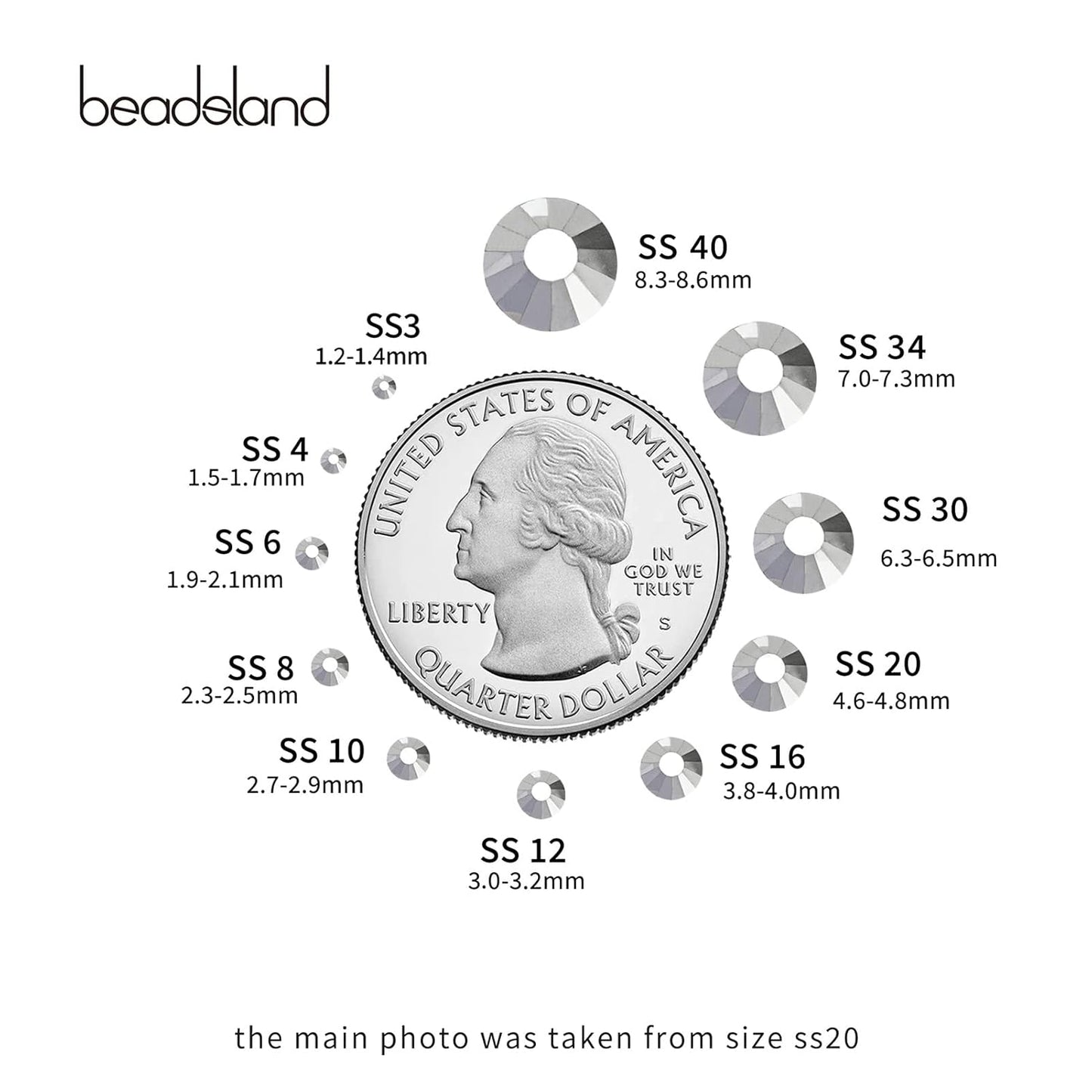 Beadsland 2880pcs Flat Back Crystal Rhinestones Round Gems for Nail Art and Craft Glue Fix,Silver Hematite,SS4,1.5-1.7mm