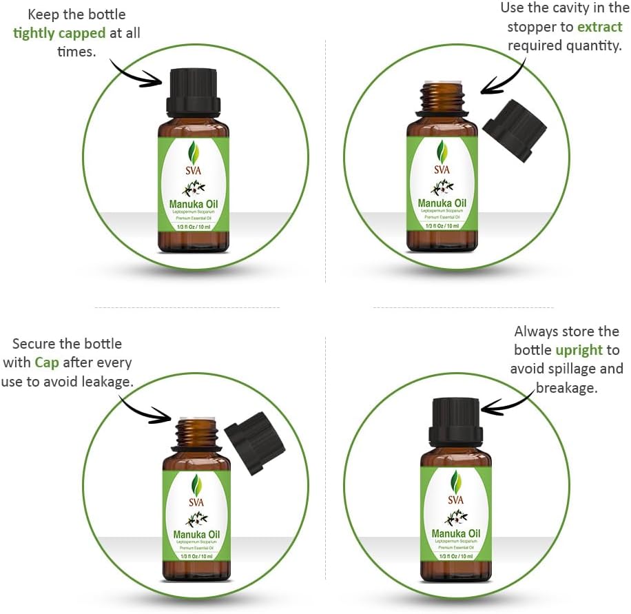 SVA Manuka Essential Oil – 1/3 Fl Oz – 100% Natural Manuka Oil - for Diffuser, Hair Care, Face, Skin Care, Aromatherapy, Scalp and Body Massage, Soap and Candle Making