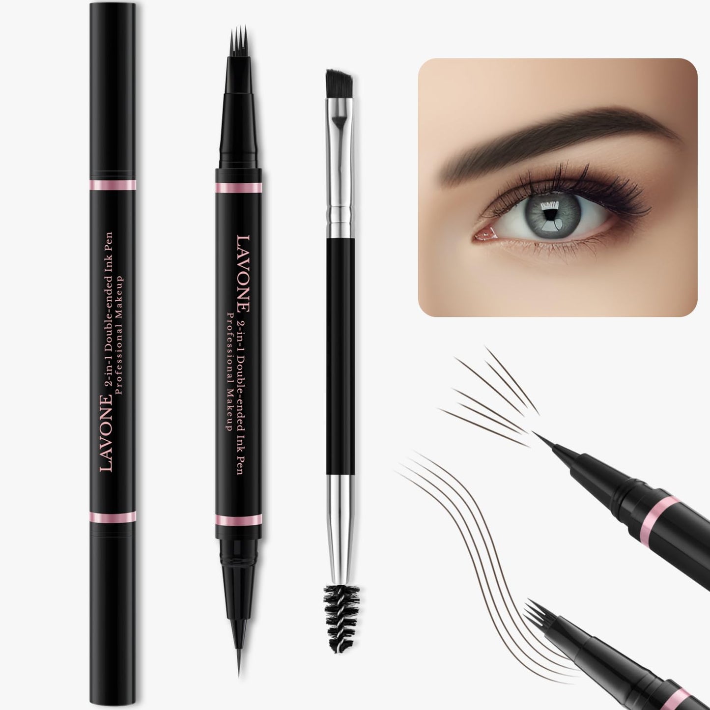 Eyebrow Pencil Makeup Kit, with Waterproof 2-IN-1 Microblading Eyebrow Pen, Eyebrow Pomade, Eyeliner and Dual-ended Eyebrow Brush, Brow Pencil Kit for Natural Eyebrows - Medium Brown