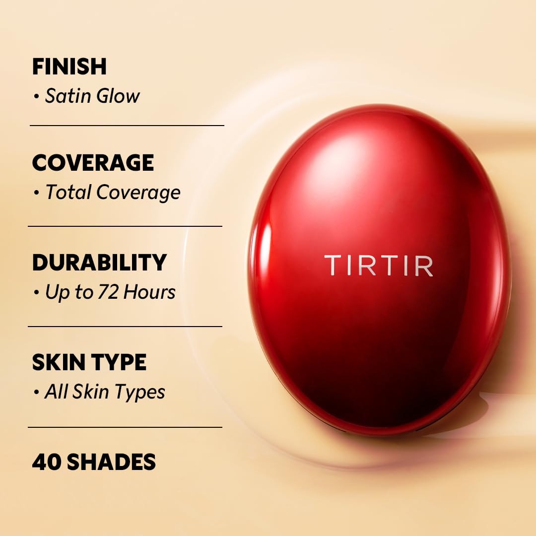 [*Mini Size*] TIRTIR Mask Fit Red Cushion Foundation | Full coverage, Weightless, Skin fit, Satin Glow Finish, Korean Makeup BB Foundation, beauty, Tattoo cover up, Buildable (#34N Pecan, 0.15 Fl Oz)