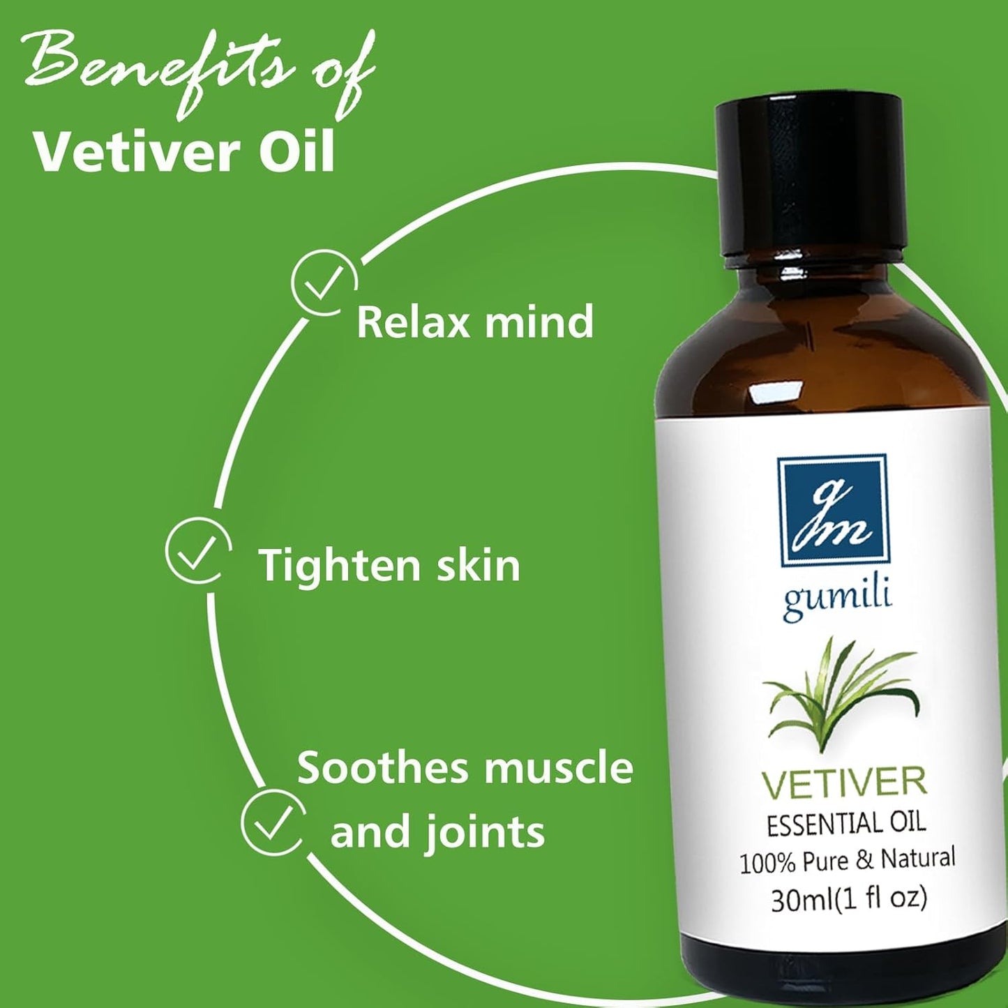 Vetiver Essential Oil 1 Oz - 100% Pure & Natural Vetiver Oil for Diffuser, Aromatherapy, Skin, Hair, Massage, Relaxing Scent