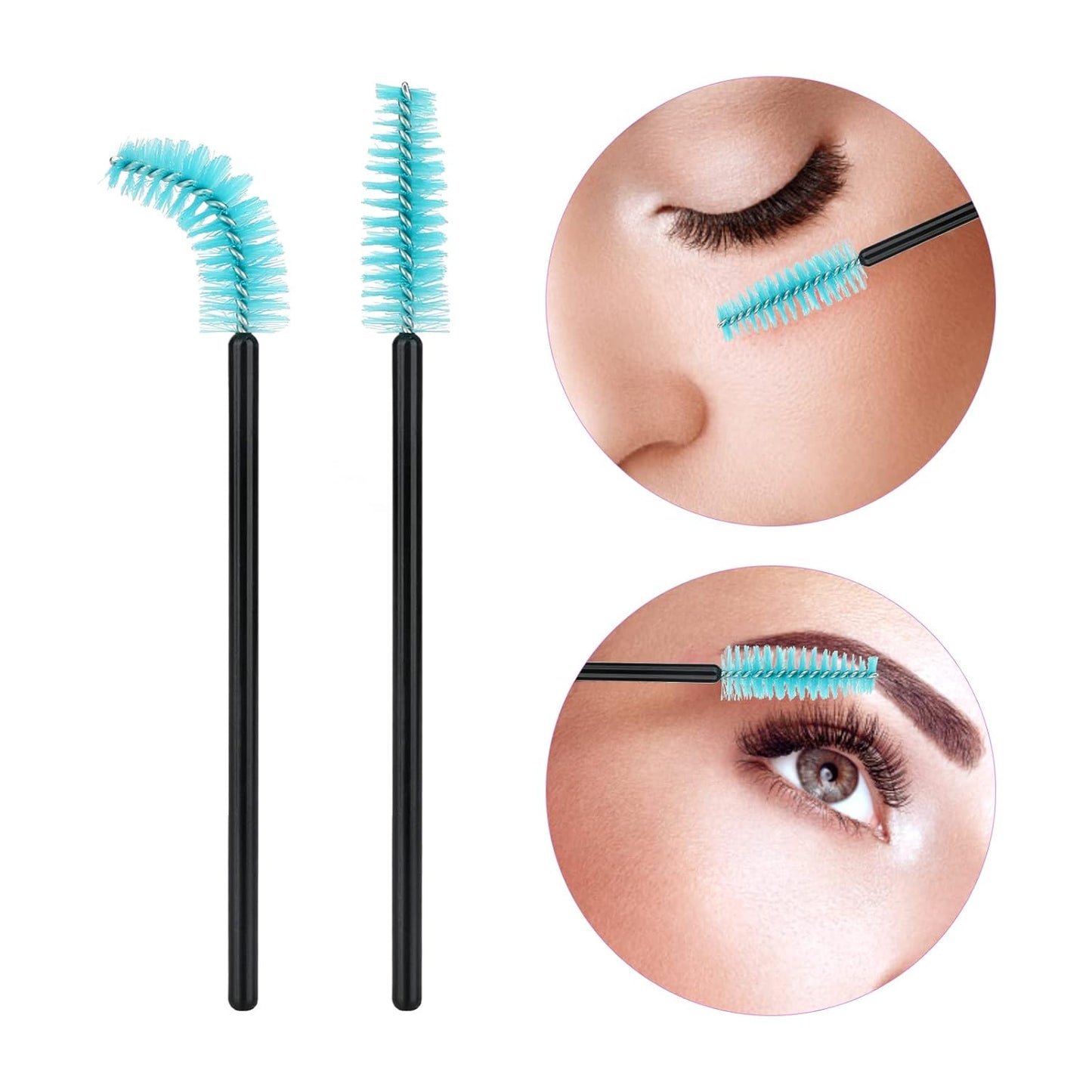 G2PLUS 100PCS Disposable Eyelash Brushes, Adjustable Mascara Wands Makeup Applicator, Lash Spoolies Brushes for Eyelash Extensions and Eyebrows (Blue)