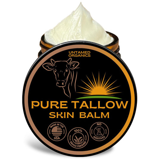 Untamed Organics Pure Tallow 100% Grass-Fed Grass-Finished Beef Tallow Balm For Skin Care - Full Body & Face Moisturizer For Sensitive Skin, Eczema - All-Purpose Pure Tallow Cream (Unscented) 2 oz