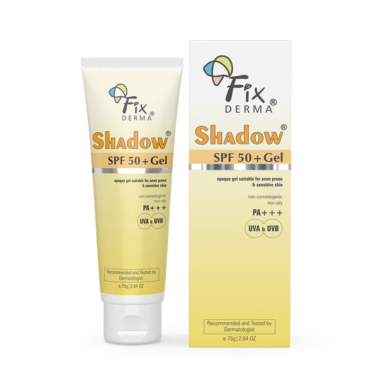 Fixderma Shadow SPF 50+ Gel Sunscreen for Face | Titanium Dioxide & Zinc | Broad Spectrum UVA and UVB Protection | Water Resistant, Lightweight Sunscreen - 2.64 Oz