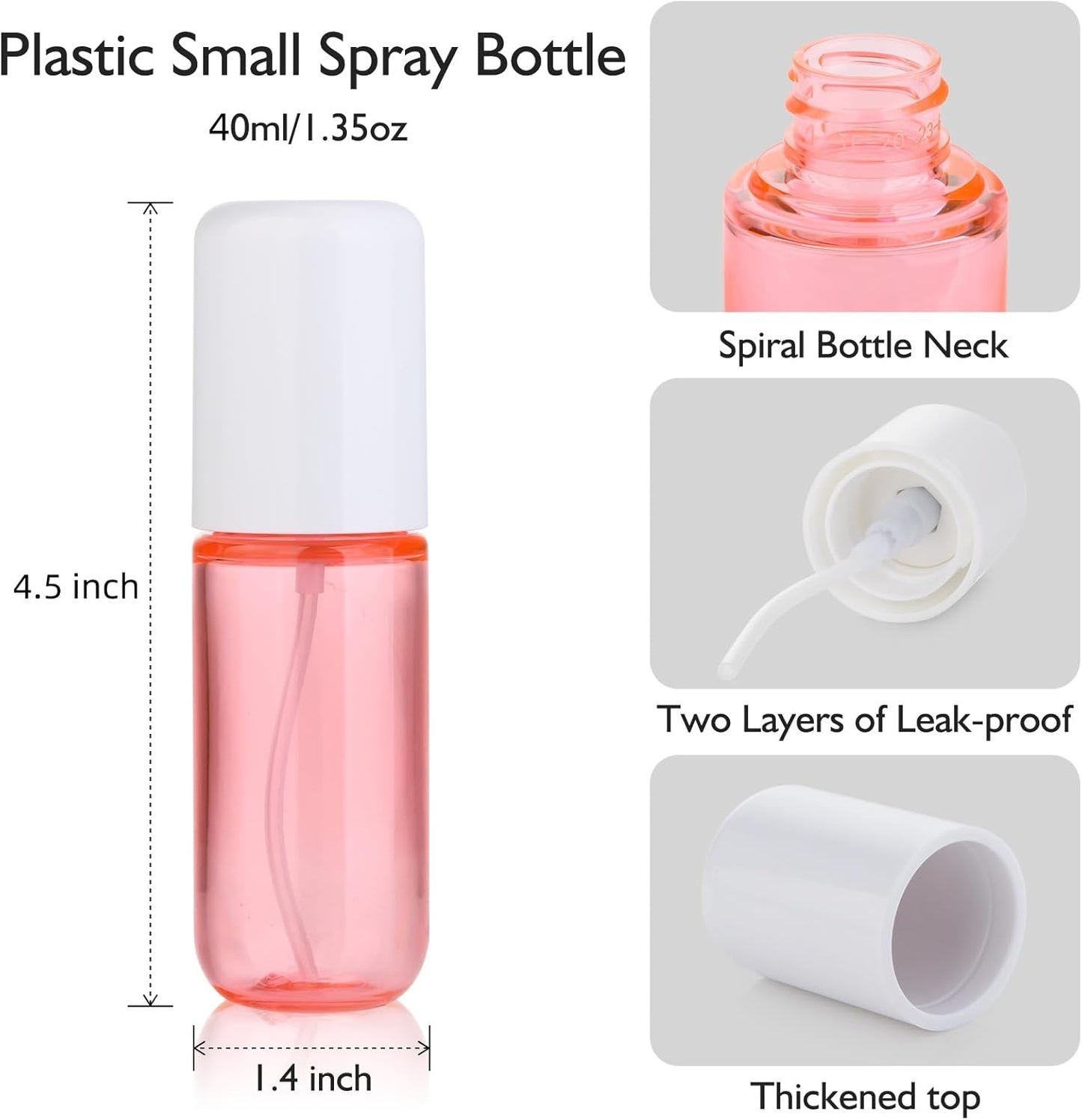 Aeibxiy Small Spray Bottles Travel Size 1.35oz 40ML, Fine Mist Plastic Spray Bottles, Refillable Empty Spray Bottle for Toners, Perfume, Face& Hair Spray