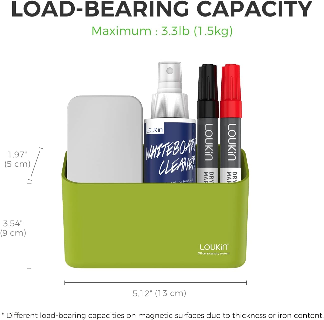 loukin Magnetic Marker Holder, Dry Erase Marker Holder, Remote Control Holder, Magnetic Storage Organizer for Whiteboard or Refrigerators (Green)