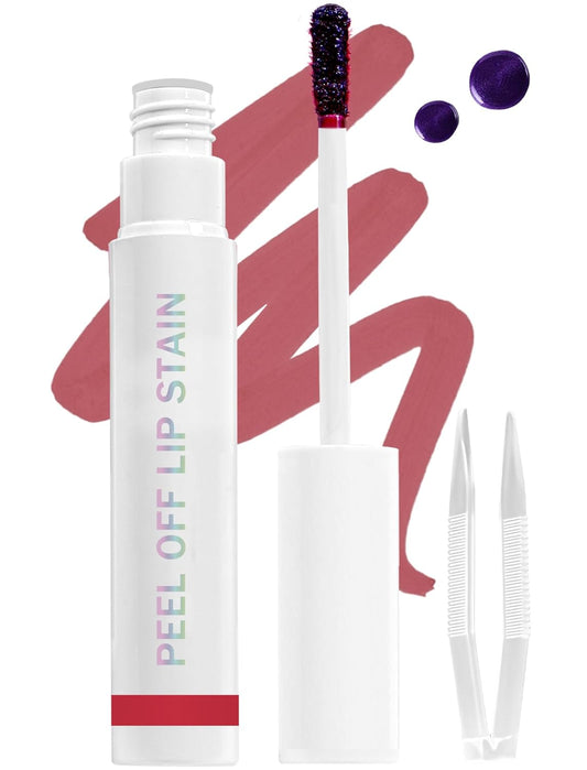 Lip Stain Peel Off, All Day Lip Liner Tint with Tweezer, Long Lasting Waterproof Transfer-Proof, Matte Lip Stains Makeup, Highly Pigmented Color, Warm Rose