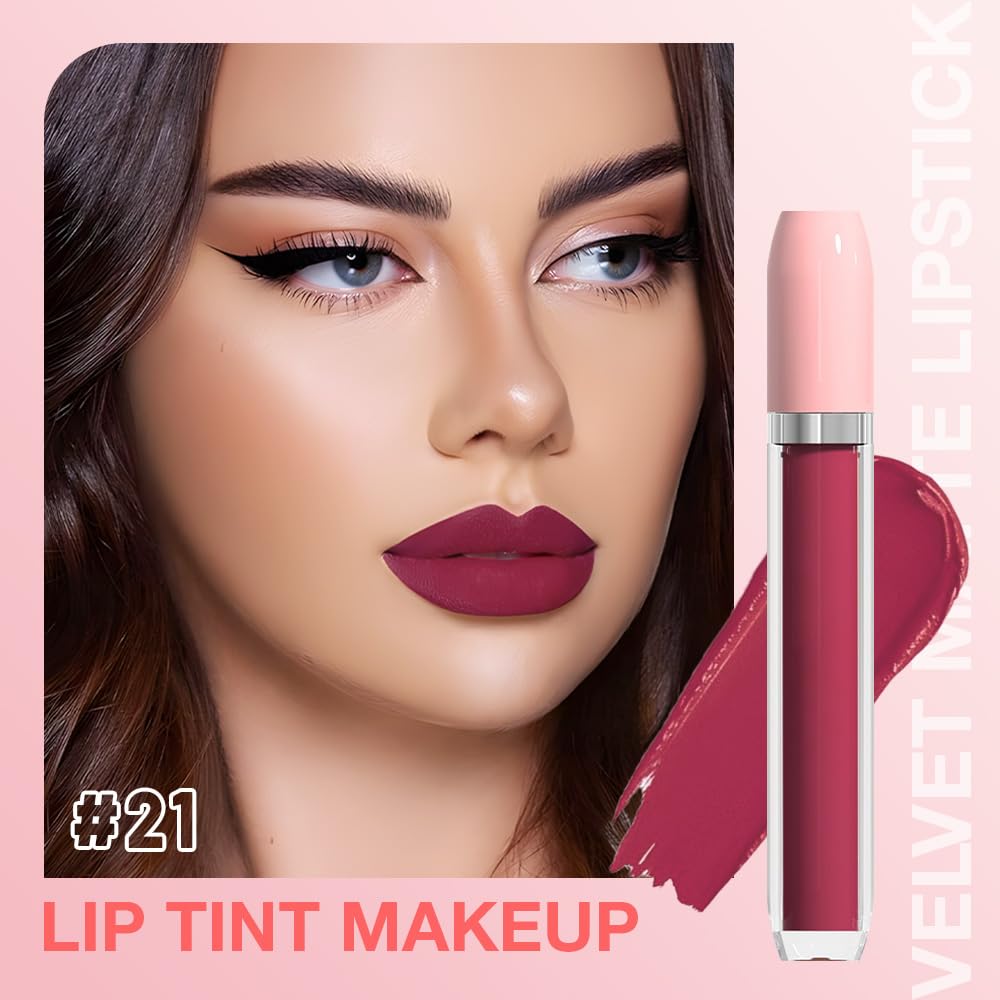 BINGBRUSH Super Matte Longwear No-Budge Stay On Smudge Proof Liquid Lipstick Long Lasting Makeup for Women,Highly Pigmented Color and Instant Shine, Cheeky