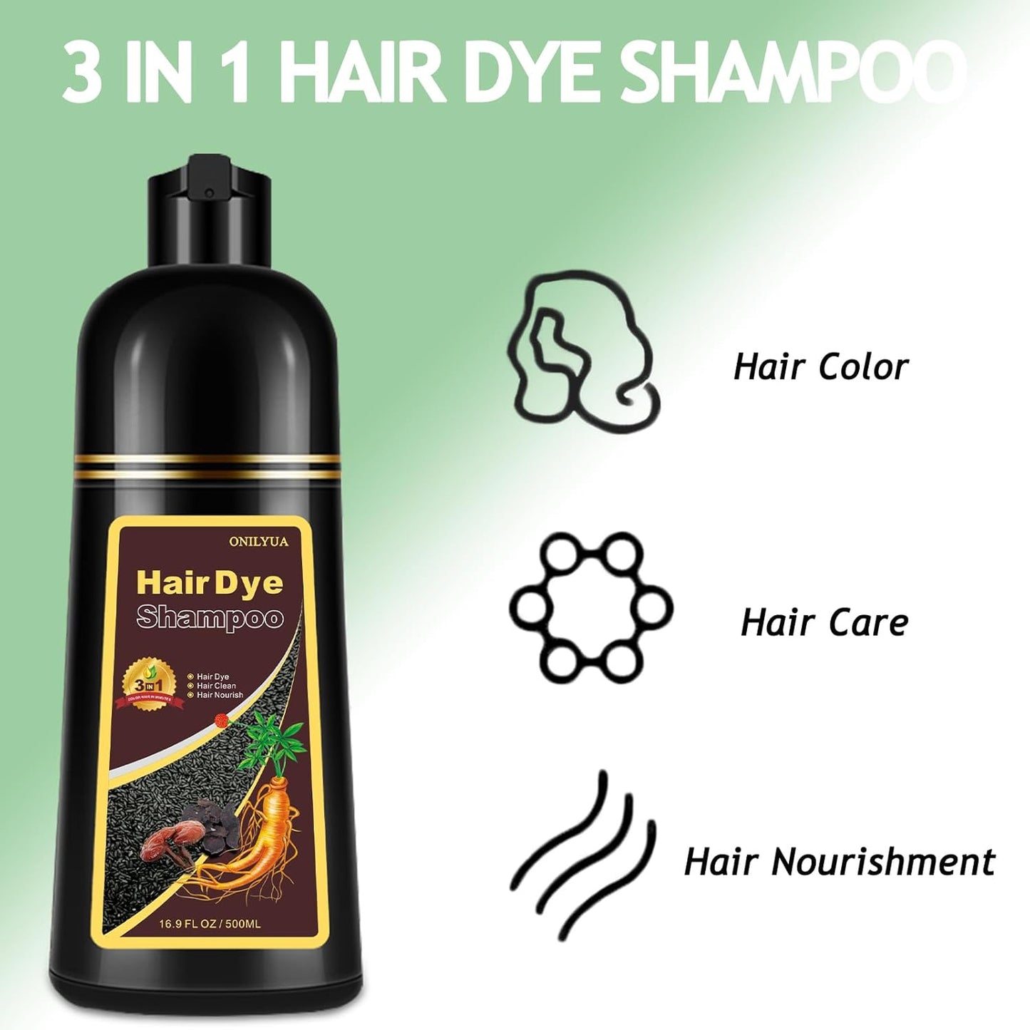 Hair Dye Shampoo 3 in 1, Coffee Hair Dye 16.9 FL Oz, Hair Shampoo, Semi-Permanent Hair Color Shampoo, Lasts 30 Days (Coffee)