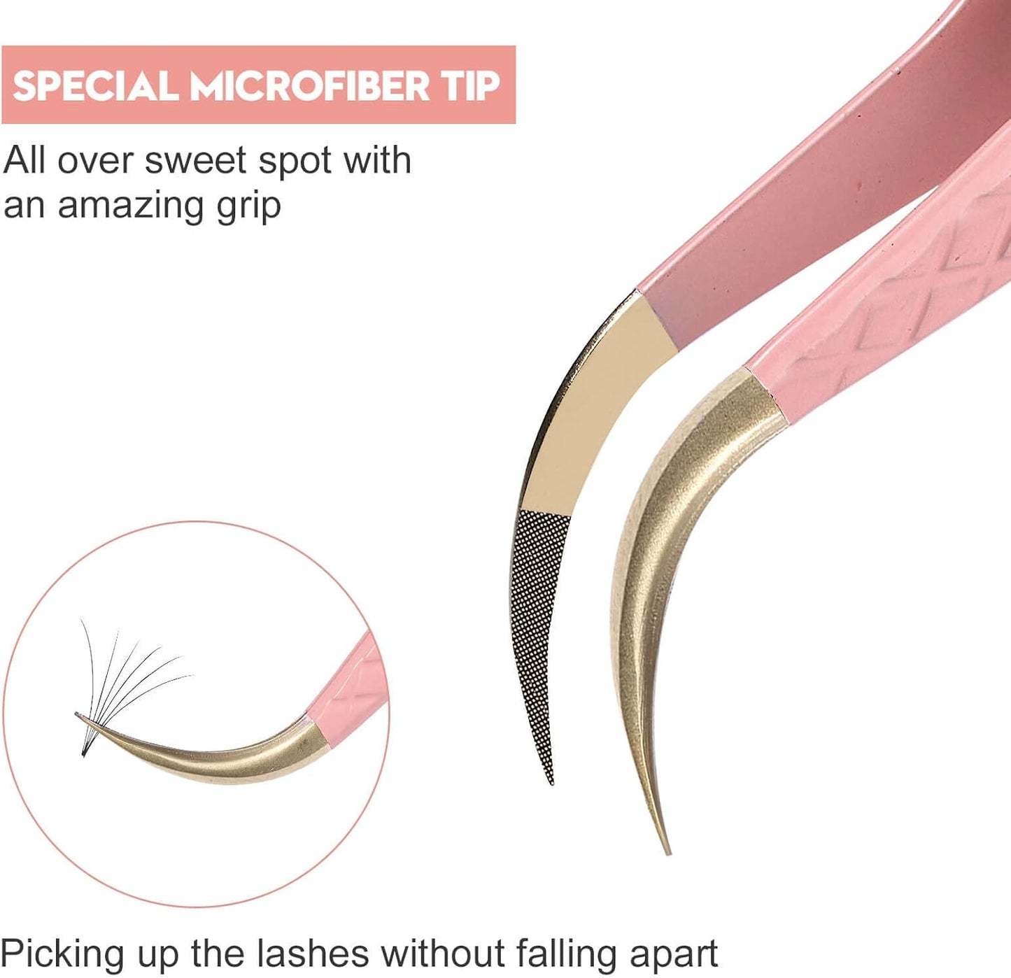 Ms.Queen Eyelash Extension Tweezers, Fiber Tip Grip Curved Lash Tweezers for Volume lashes Extensions