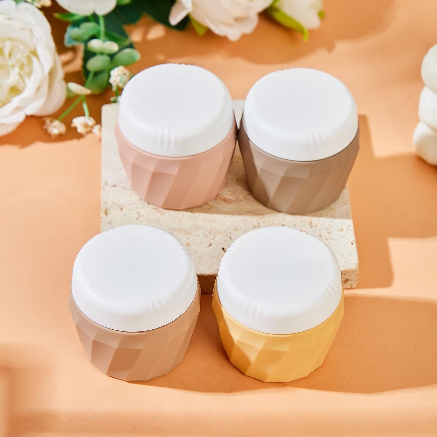 Travel Containers for Toiletries, Premium Silicone Cosmetic Cream Jars, TSA Approved Leak-Proof Refillable Travel Size Toiletries with Clear Bag for Cosmetic Face Body Cream (Apricot, 1OZ)