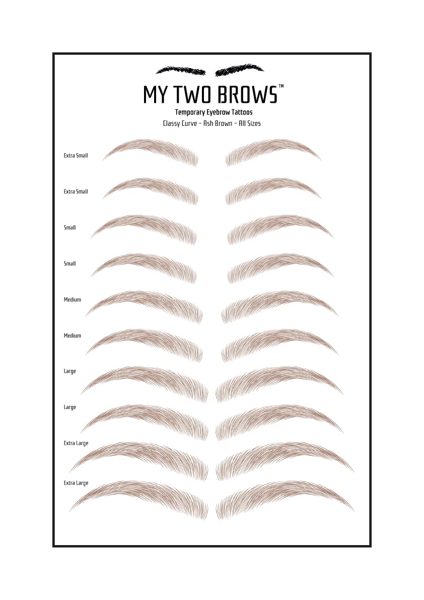 (10 pairs) Ash Brown Temporary Eyebrow Tattoo - Extra Small Size - Waterproof & Smudgeproof - Classy Curve Style Eyebrow Stickers - Sheet Lasts up to 30 Days - Won't Work on Existing Brows