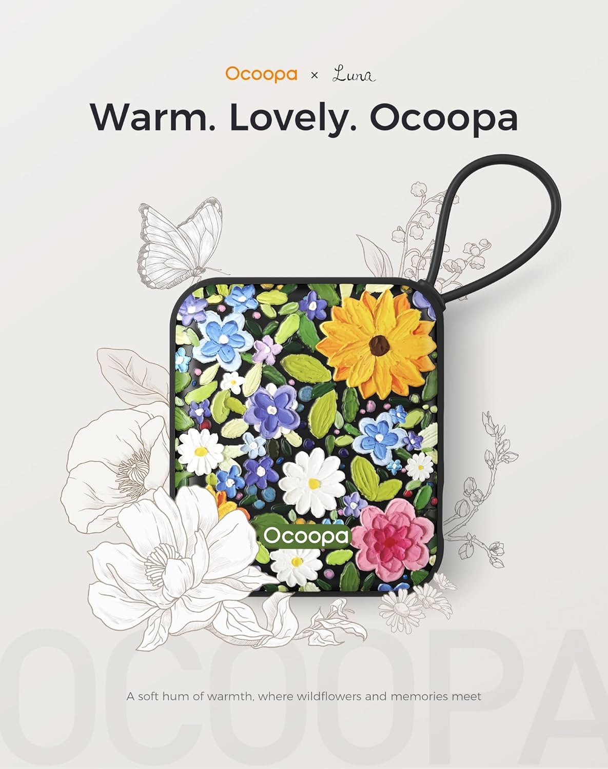 Ocoopa Hand Warmers Rechargeable UT5 Nano – Slim Electric Pocket Heater, Smart Temp Control, 14Hrs Battery, UL Safety, Artists in Bloom Design, Practical Gifts for Women, Christmas, Outdoor, Office