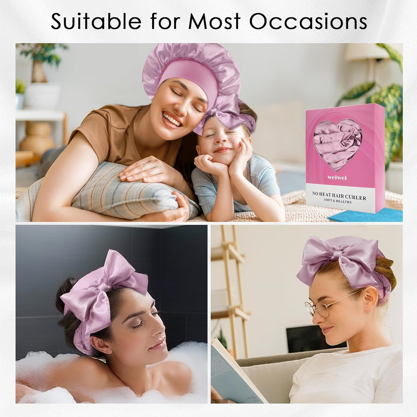 weiwei Satin Heatless Curlers Hair Curler, No Heat Curls Overnight Hair Curlers to Sleep In Overnight Curls Headband, 70" Hair Curlers No Heat, 9 Pcs Satin Heatless Curling Set for Women Long Hair