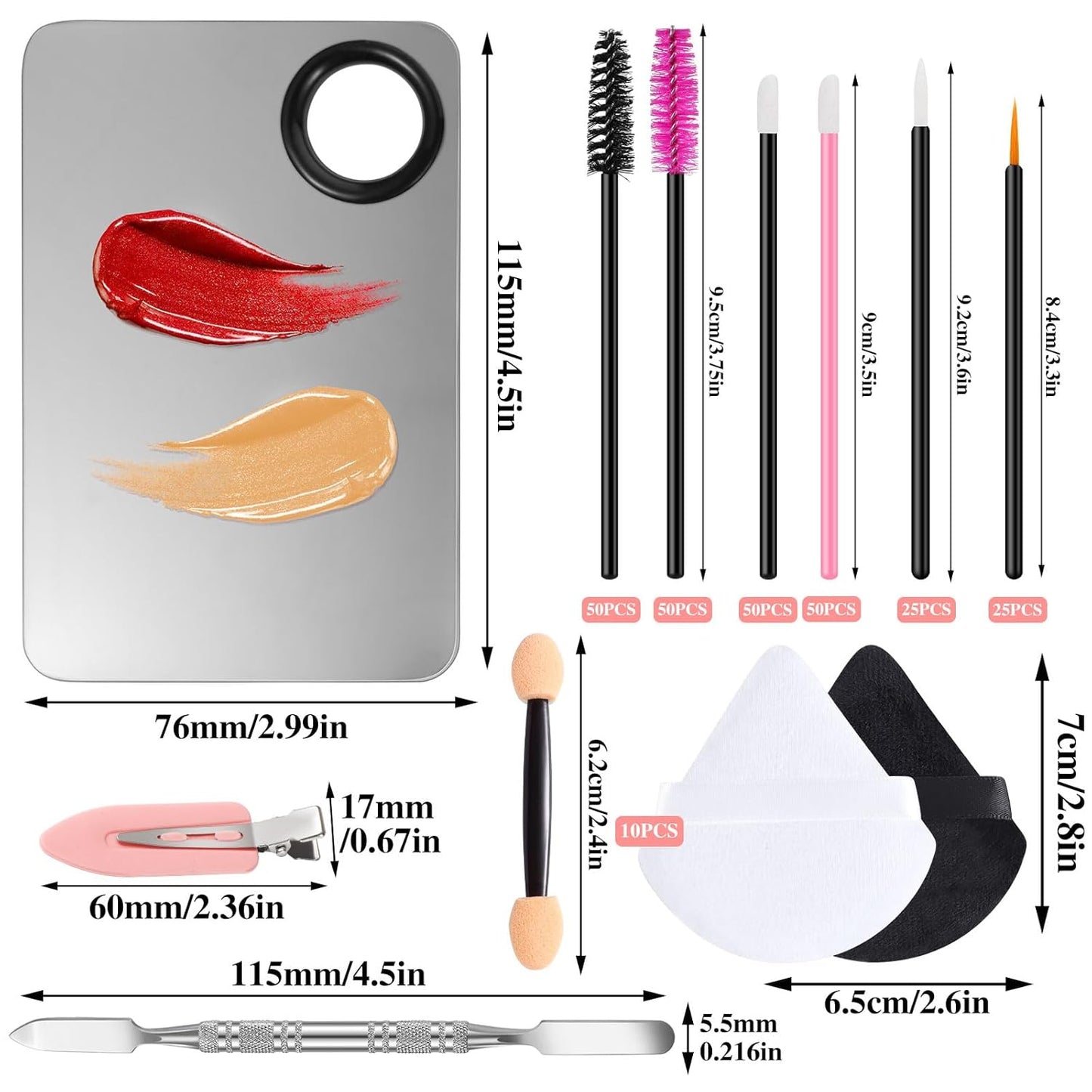 Disposable Makeup Applicators Tools Kit, 100 Mascara Wands 100 Lipstick Applicators 50 Disposable Eyeliner Brushes 10 Eye Shadow Brush with Organizer Box