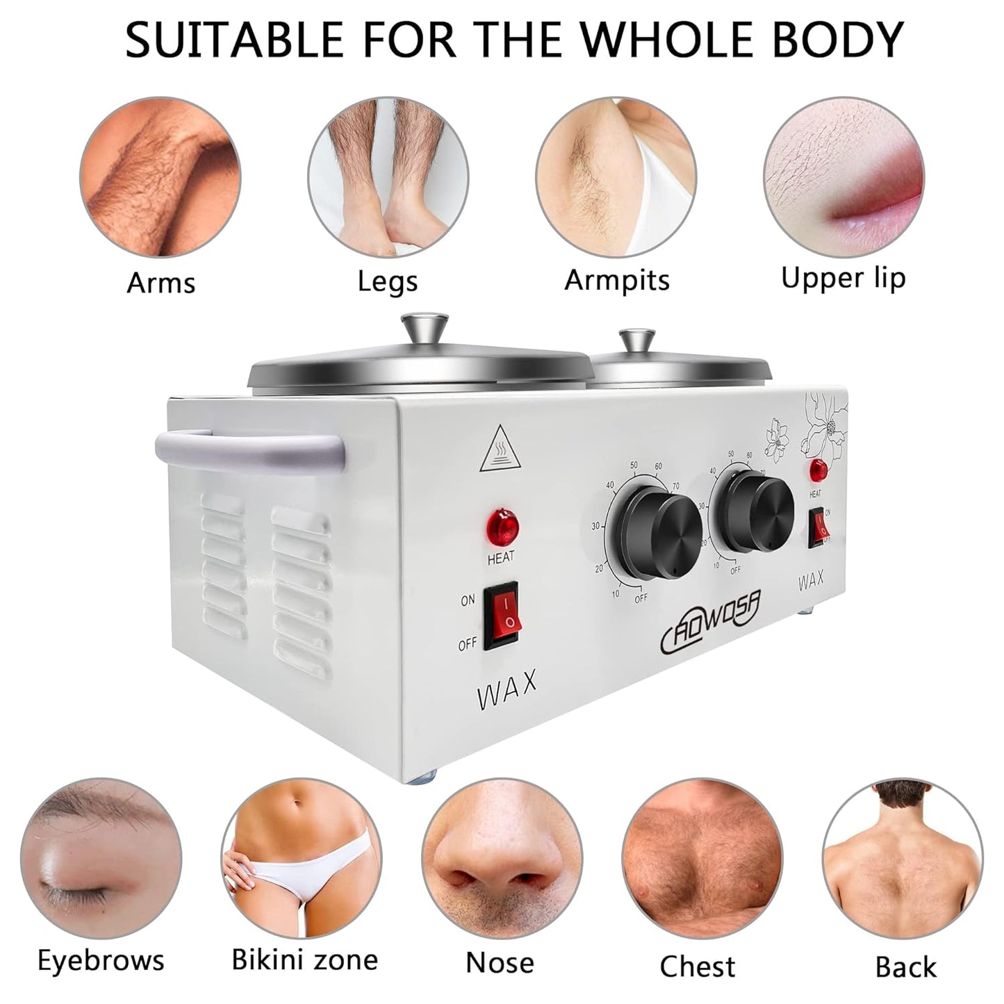 Double Wax Warmer Professional Electric Wax Heater Machine for Hair Removal, Dual Waxing Pot Paraffin Facial Skin Body SPA Salon Equipment with Adjustable Temperature Set