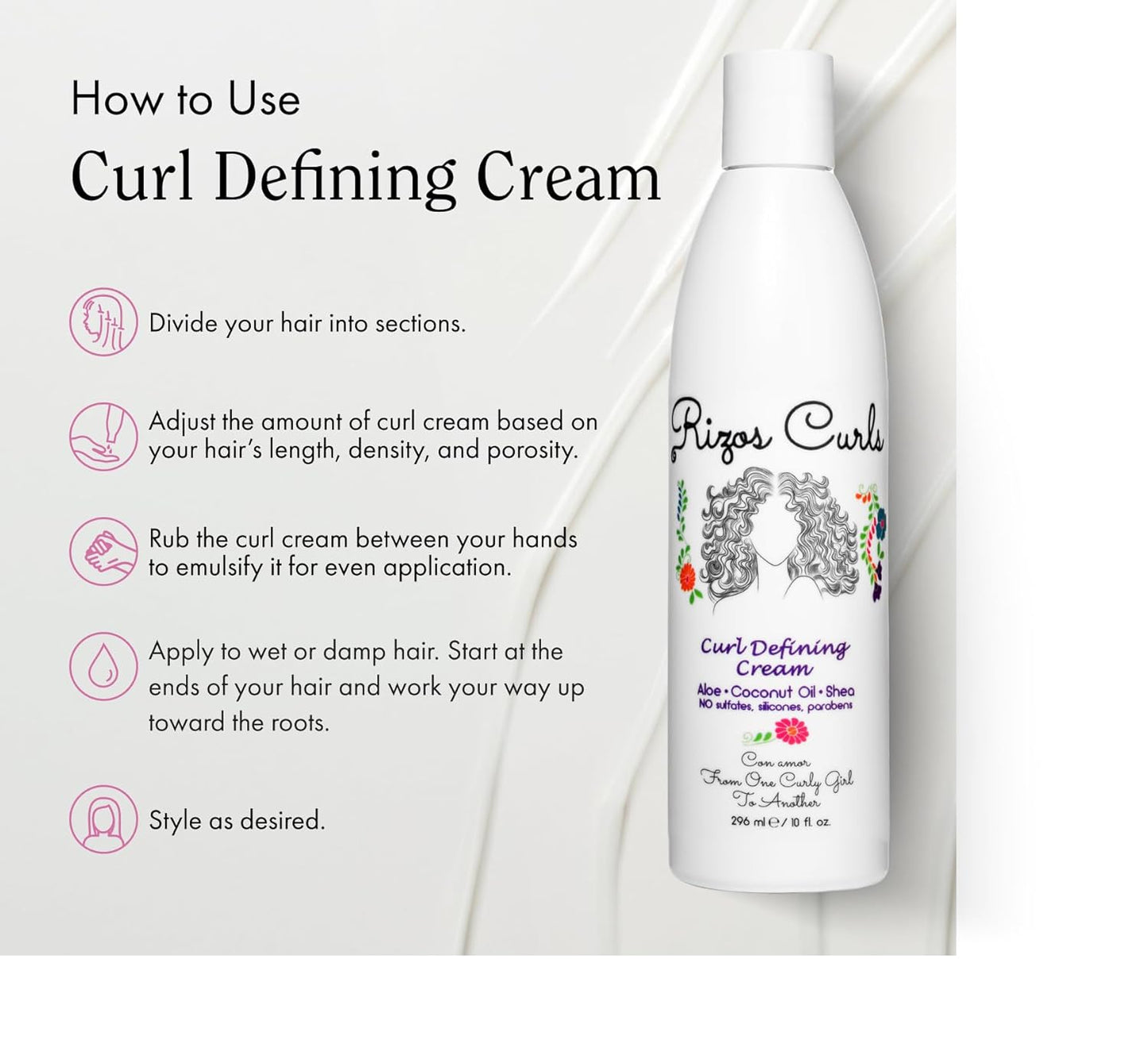Rizos Curls Curl Defining Cream for Wavy, Curly, Coily Hair – Frizz Control, Defines, Softens, Moisturizes, Adds Shine for 1a–4c Hair Types – Sulfate & Paraben