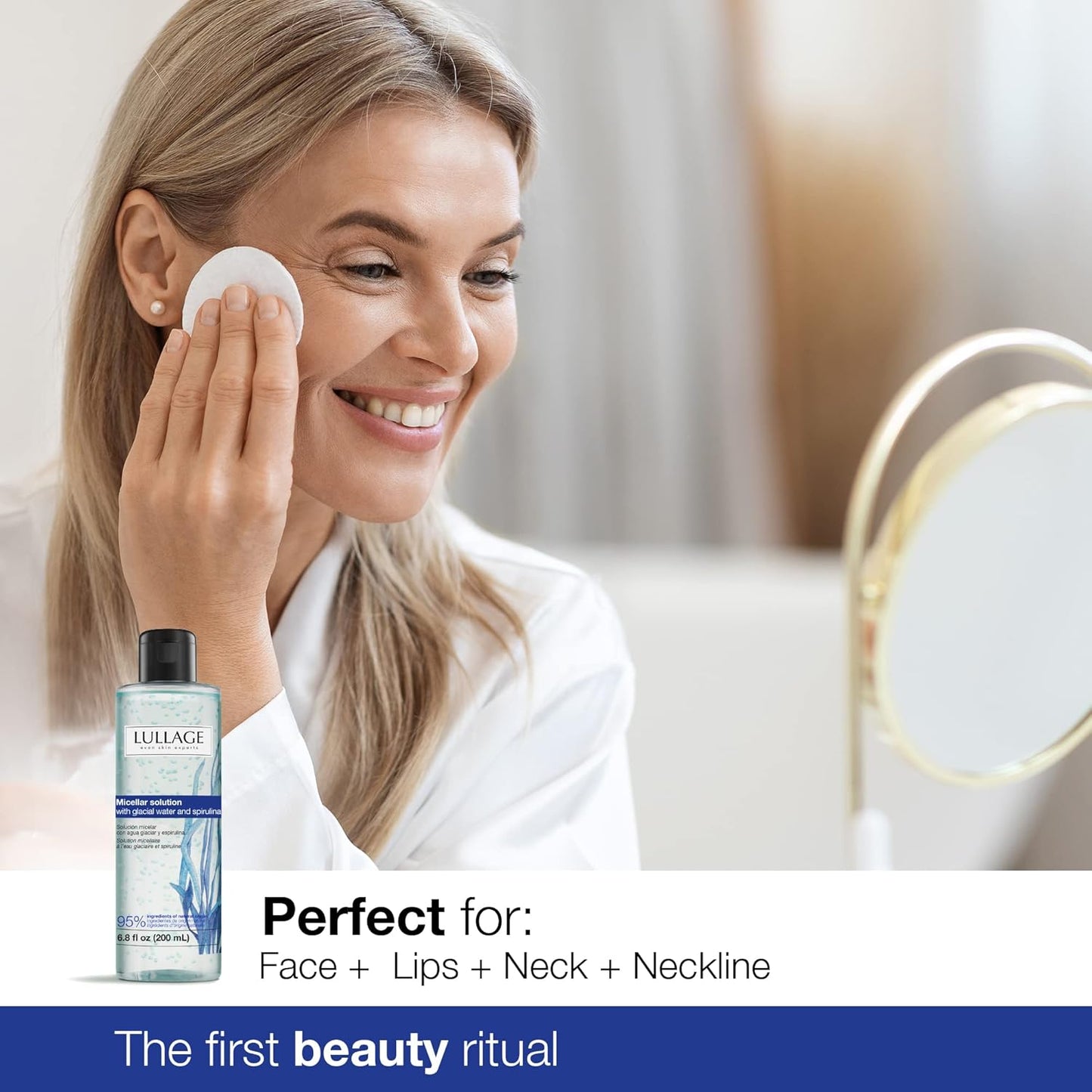 LULLAGE Micellar Water Makeup Remover – Cleanser with Niacinamide, Spirulina & Glacier Water Solution for All Skin Types | Removes Waterproof Makeup | 6.8 Fl Oz