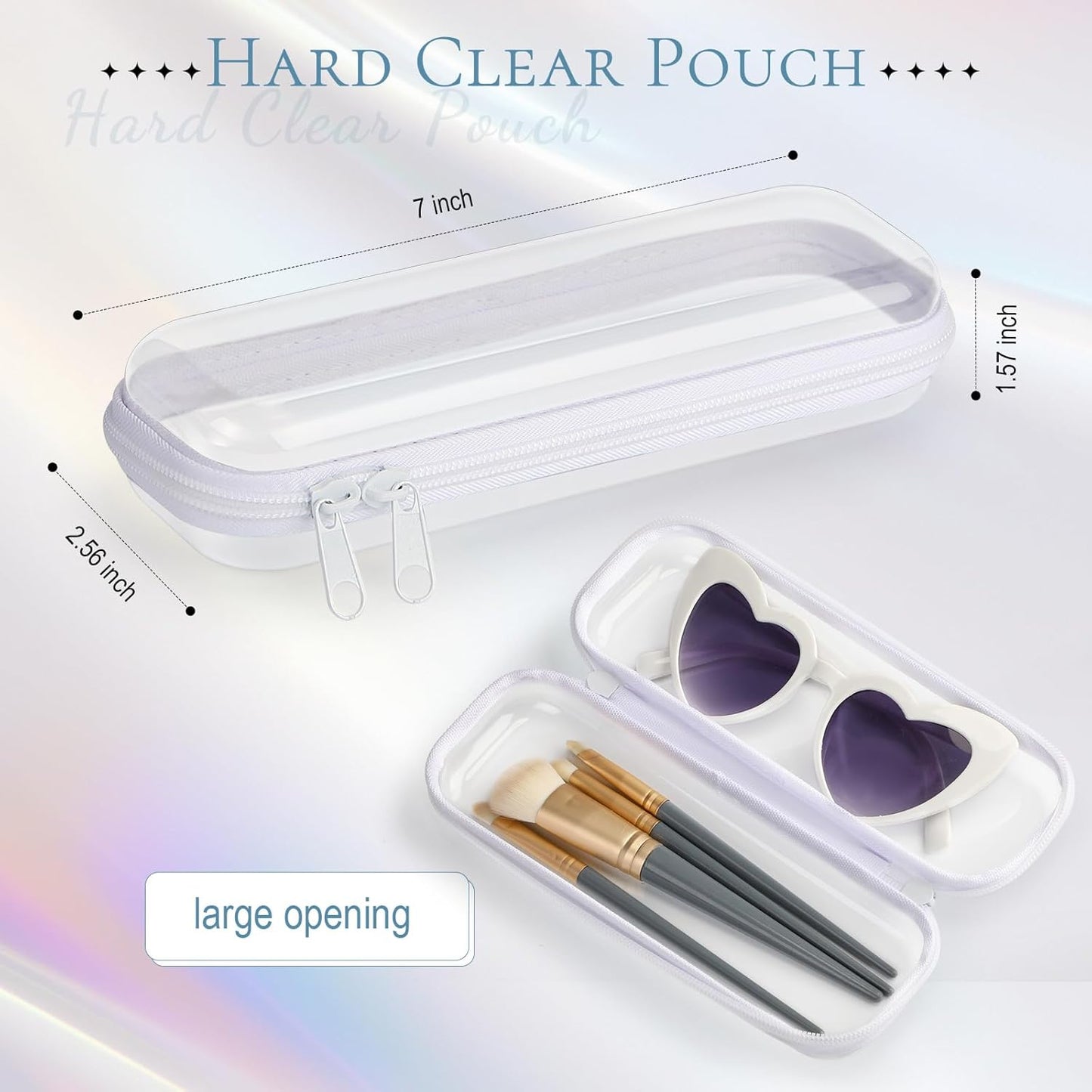 Sanwuta 6 Pcs Clear Hard Zipper Case Pencil Pouches Hard Plastic Zipper Pouches Makeup Bag Transparent Cases for Snacks Plastic Storage Organizer Box for Travel(White,7.87 x 2.56 x 1.57 Inch)