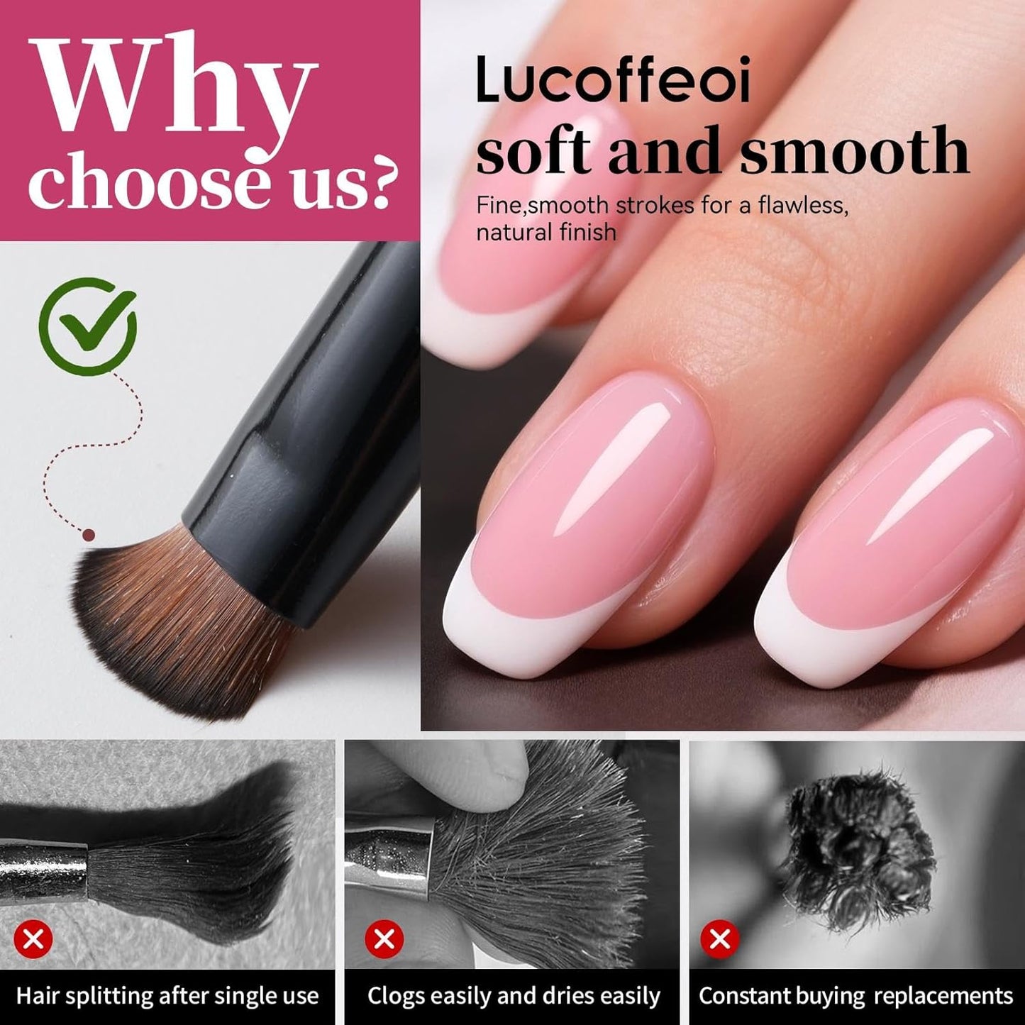 Nail Brush for French Tip, Nail Cleaning Brush for Gel & Acrylic - Professional Kolinsky Sable French Manicure Brush, Thin Nail Art Brush for Precise Clean Up & Polygel Application (Black, F16)