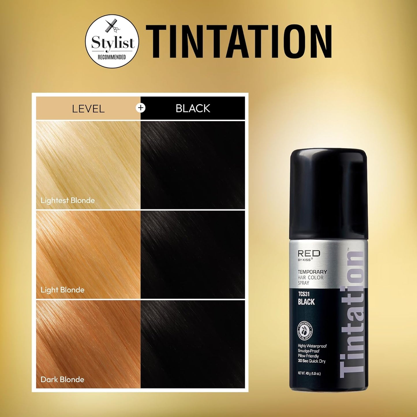 RED by Kiss 1.5OZ. Tintation Temporary Hair Color Spray, Instant Gray Root Cover Up, Water-Resistant, Smudge-Proof, Hairline & Barber Touch-Up, Quick Dry, Travel Size Spray (Black)