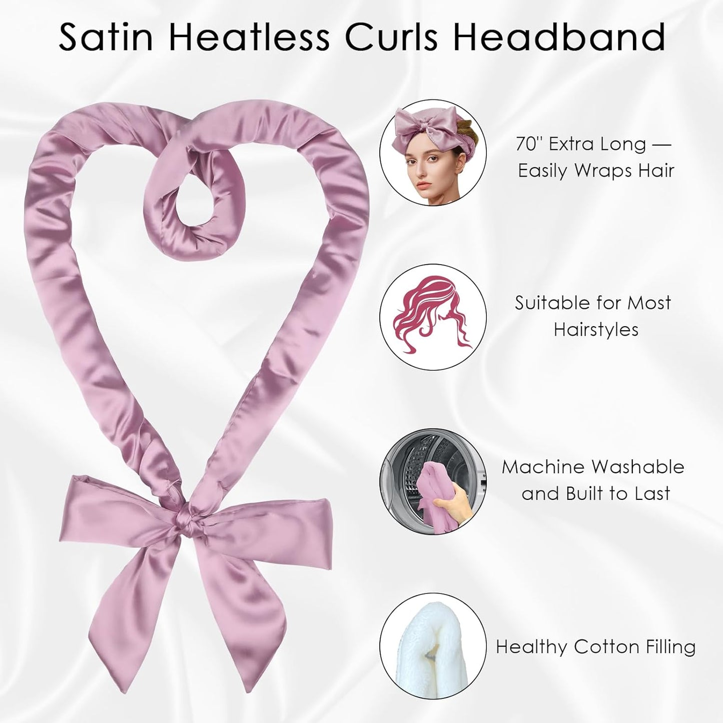 weiwei Satin Heatless Curlers Hair Curler, No Heat Curls Overnight Hair Curlers to Sleep In Overnight Curls Headband, 70" Hair Curlers No Heat, 9 Pcs Satin Heatless Curling Set for Women Long Hair