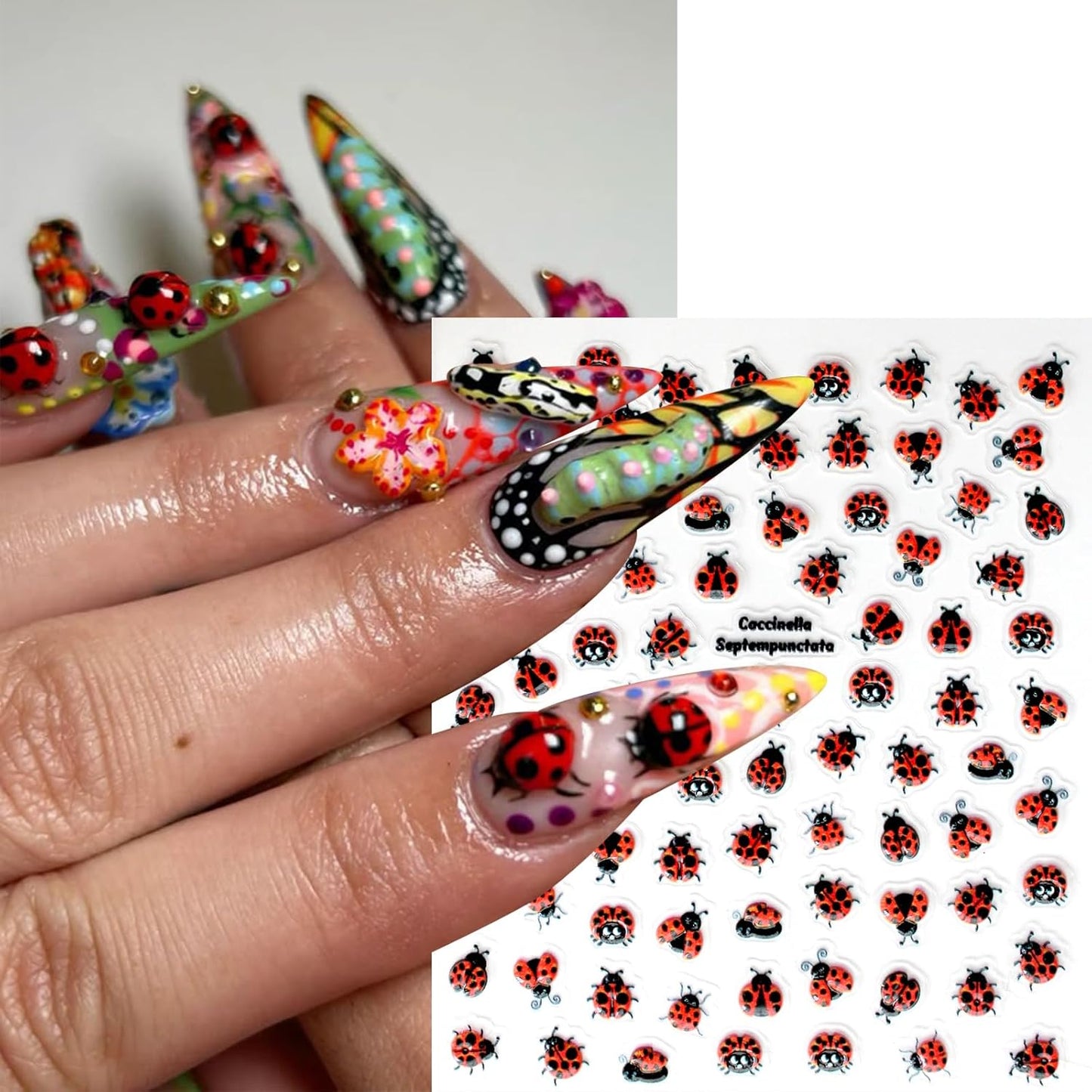 3 Sheets Ladybug Nail Art Stickers 5D Embossed Ladybug Self-Adhesive Nail Decals Mixed Design Ladybugs Summer Nail Decals for Nail Art Nail Decoration Nail Accessories for Women DIY Manicure Supplies