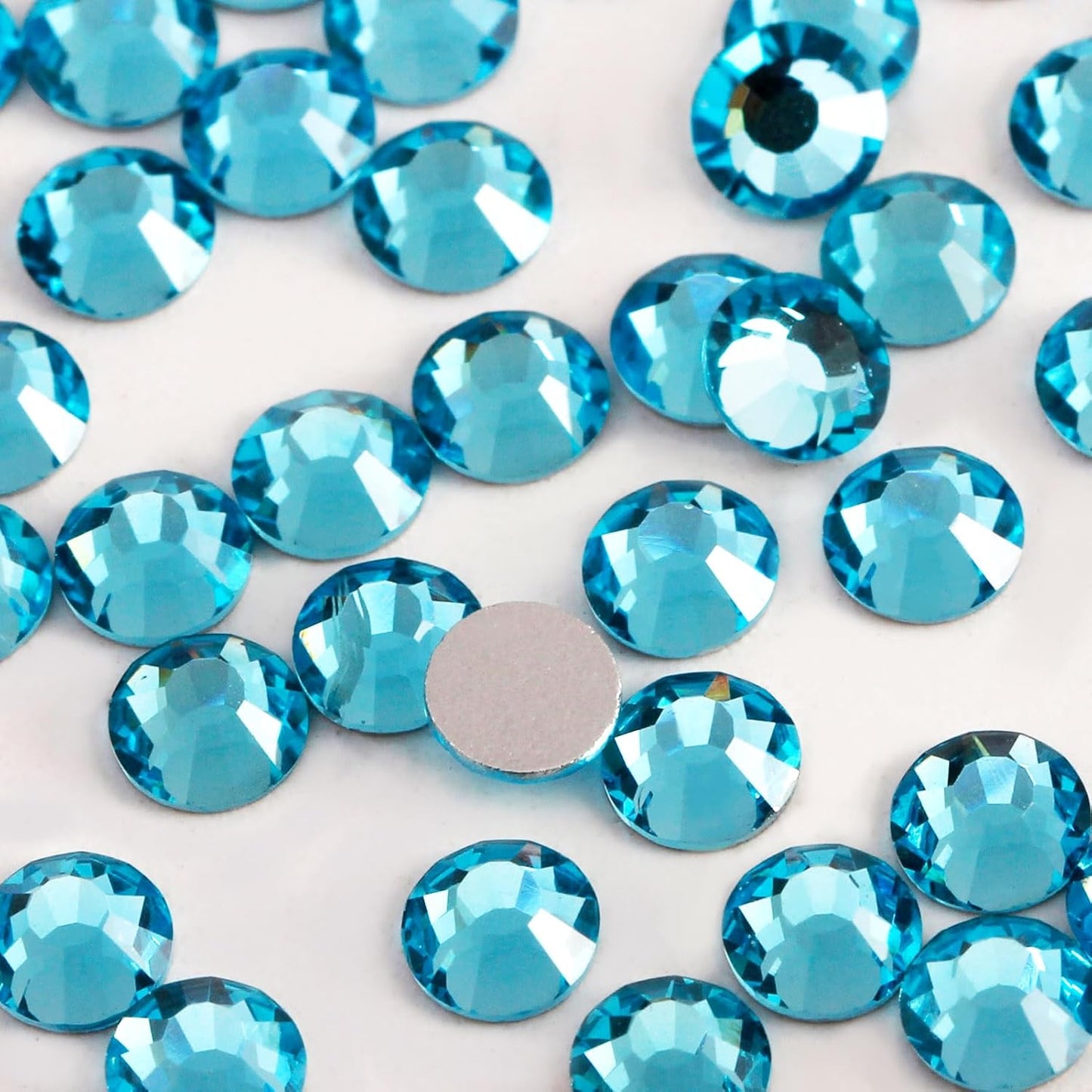 400 PCS SS30 Flatback Rhinestones,12-Facet Diamond-Cut Glass Gems for Nail Art,Clothing,DIY Crafts,Glue-On Decoration Stones with Silver Backing,Aquamarine