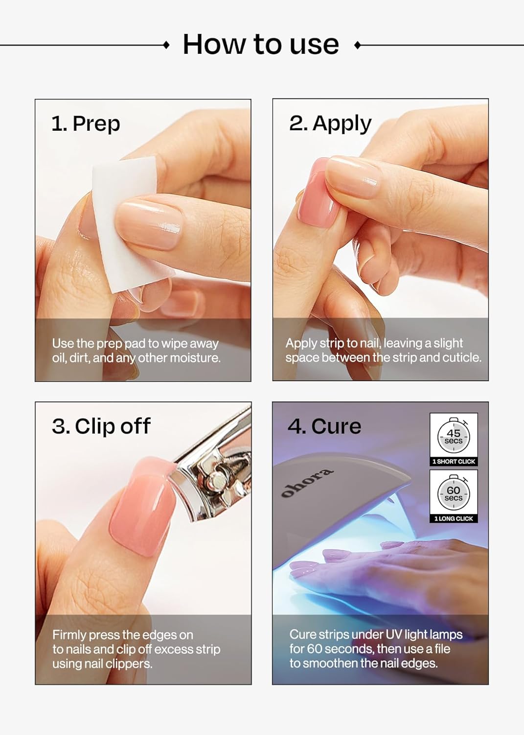 ohora Semi Cured Gel Nail Strips (N Afterglow) - Blue, Glitter, Works with Any UV/LED Lamps, Salon-Quality, Long Lasting, Easy to Apply & Remove - Includes 2 Prep Pads, Nail File & Wooden Stick