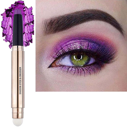Purple Eyeshadow Stick Makeup, Highlighter Matte Cream Eye Shadow Pencil, Waterproof Hypoallergenic Long Lasting Crayon, Glitter Primer Palette Shimmer Eyeliner Pen wiht Soft Brush