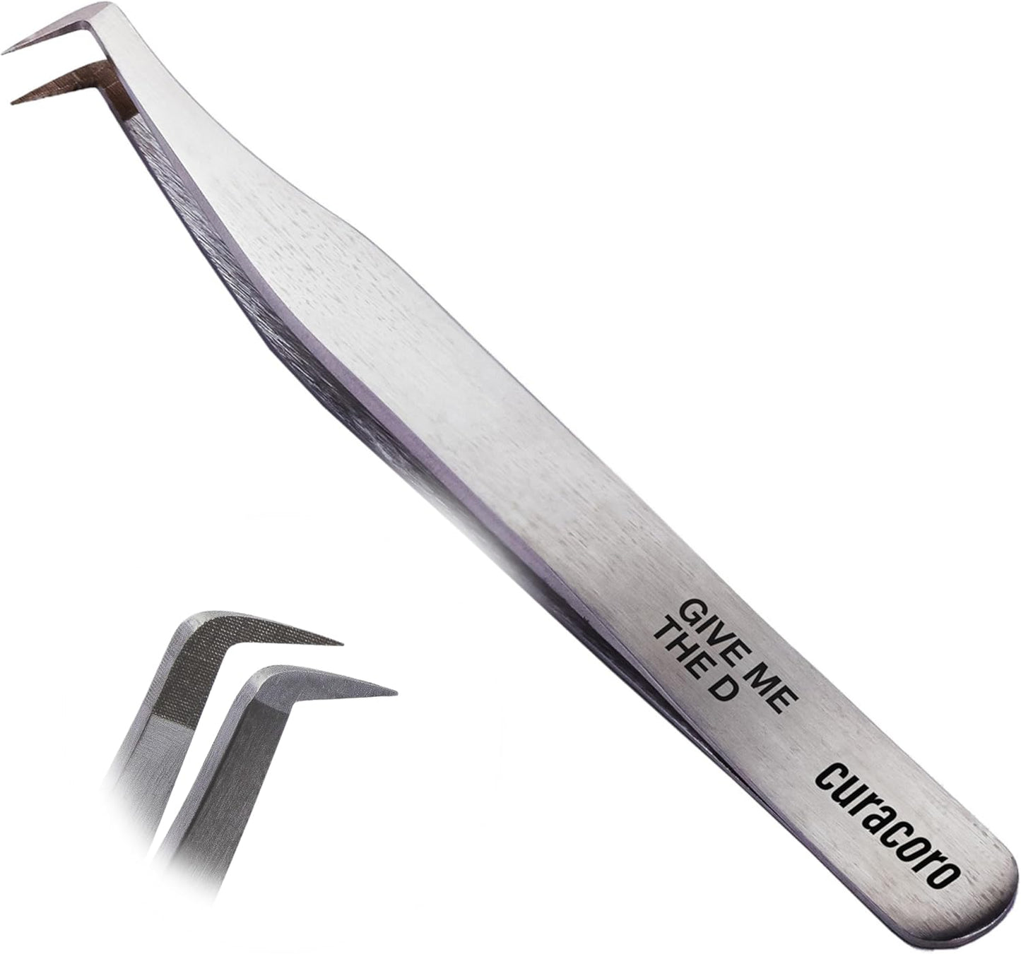 Curacoro Lash Tweezer - Professional & Precision Fiber Tip Grip Lash Tweezers for Eyelash Extensions, Multi Shapes & Purposes Tweezers for Volume, Isolation & Classic Lashes (Silver, Give Me the D)
